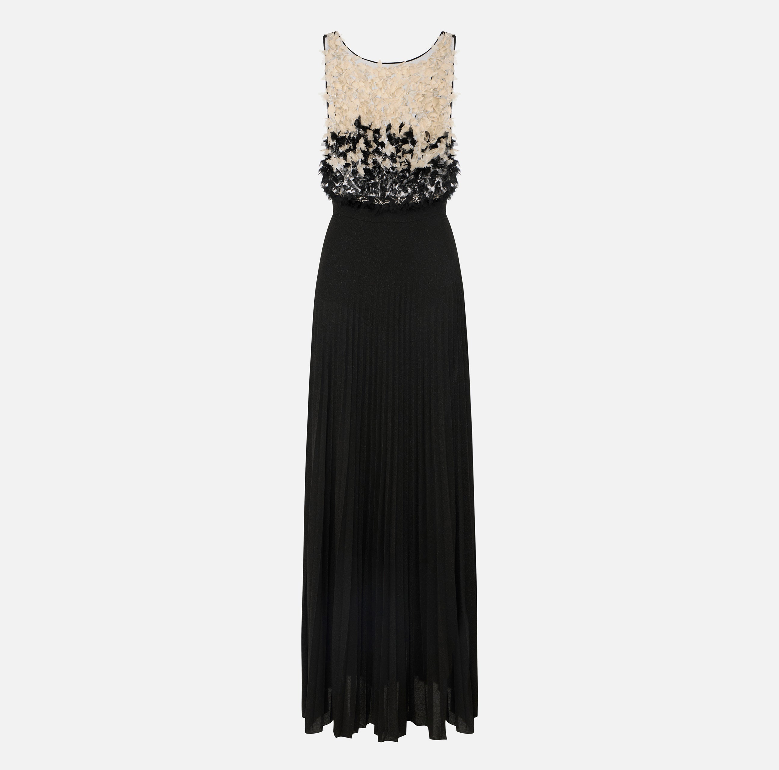 ELISABETTA FRANCHI Abito Red Carpet Tulle Jersey Lurex-Nero/Burro