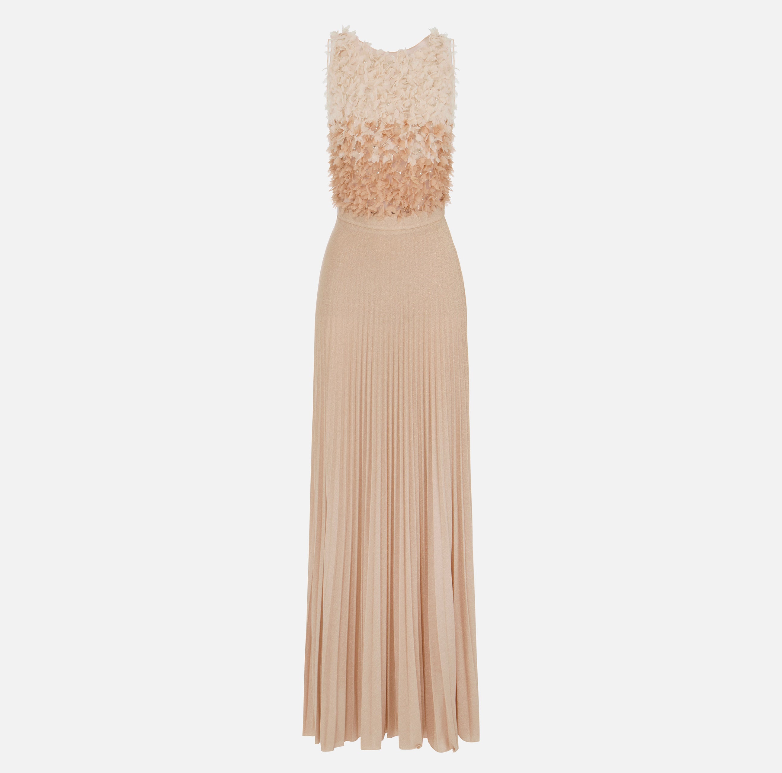 ELISABETTA FRANCHI Abito Red Carpet Tulle Jersey Lurex-Carne/Burro