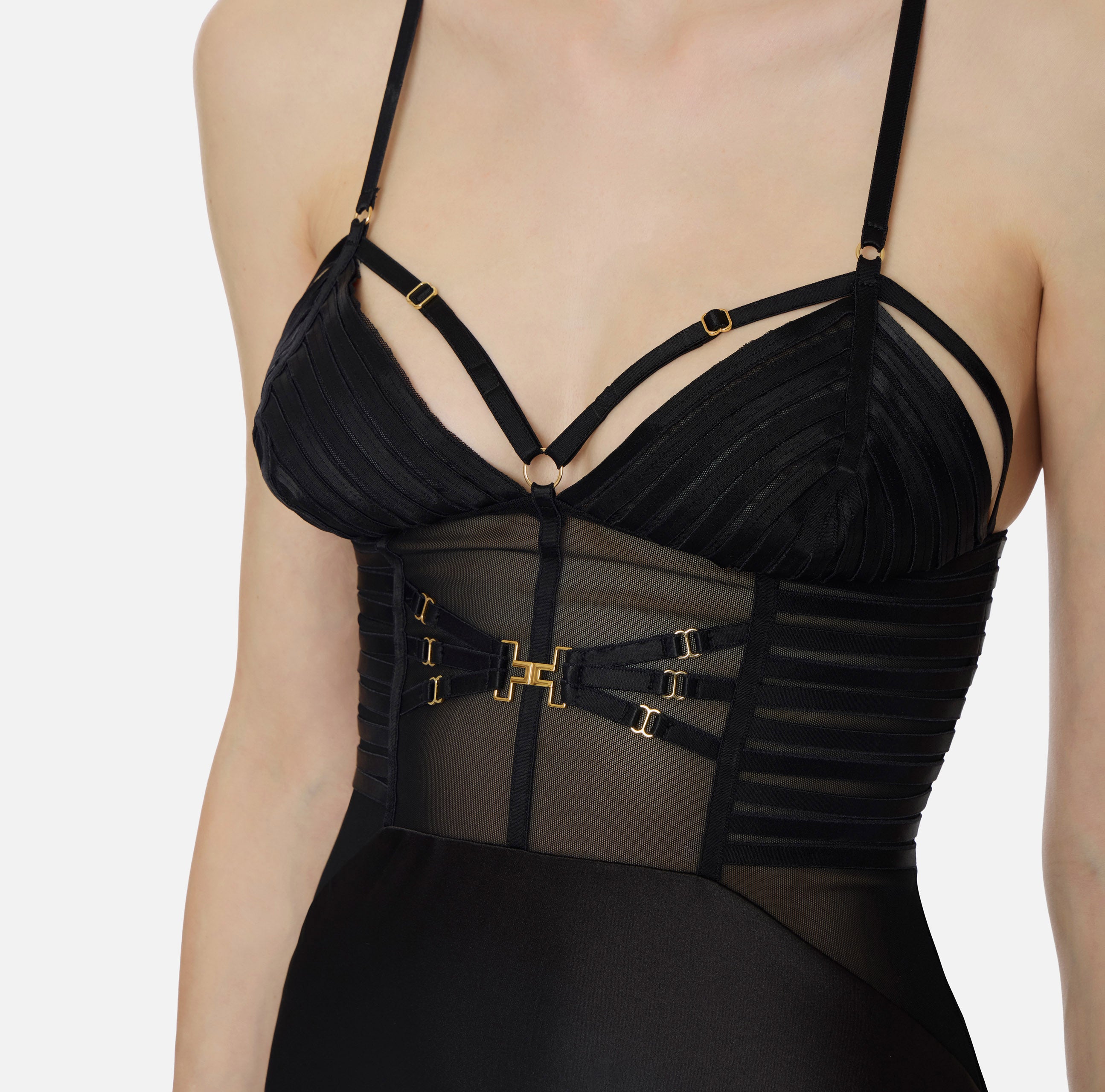 ELISABETTA FRANCHI Abito Red Carpet Raso Elastici-Nero