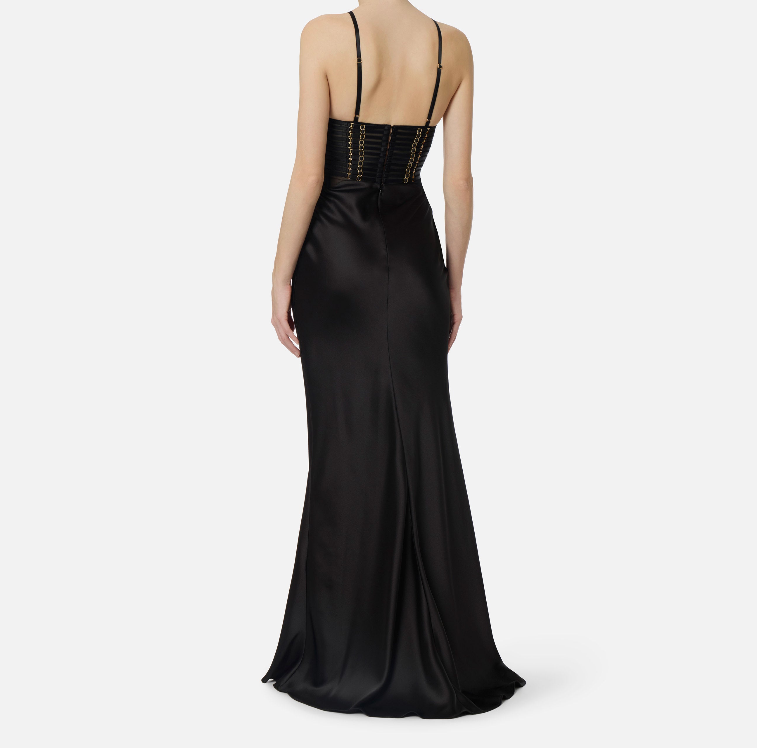 ELISABETTA FRANCHI Abito Red Carpet Raso Elastici-Nero