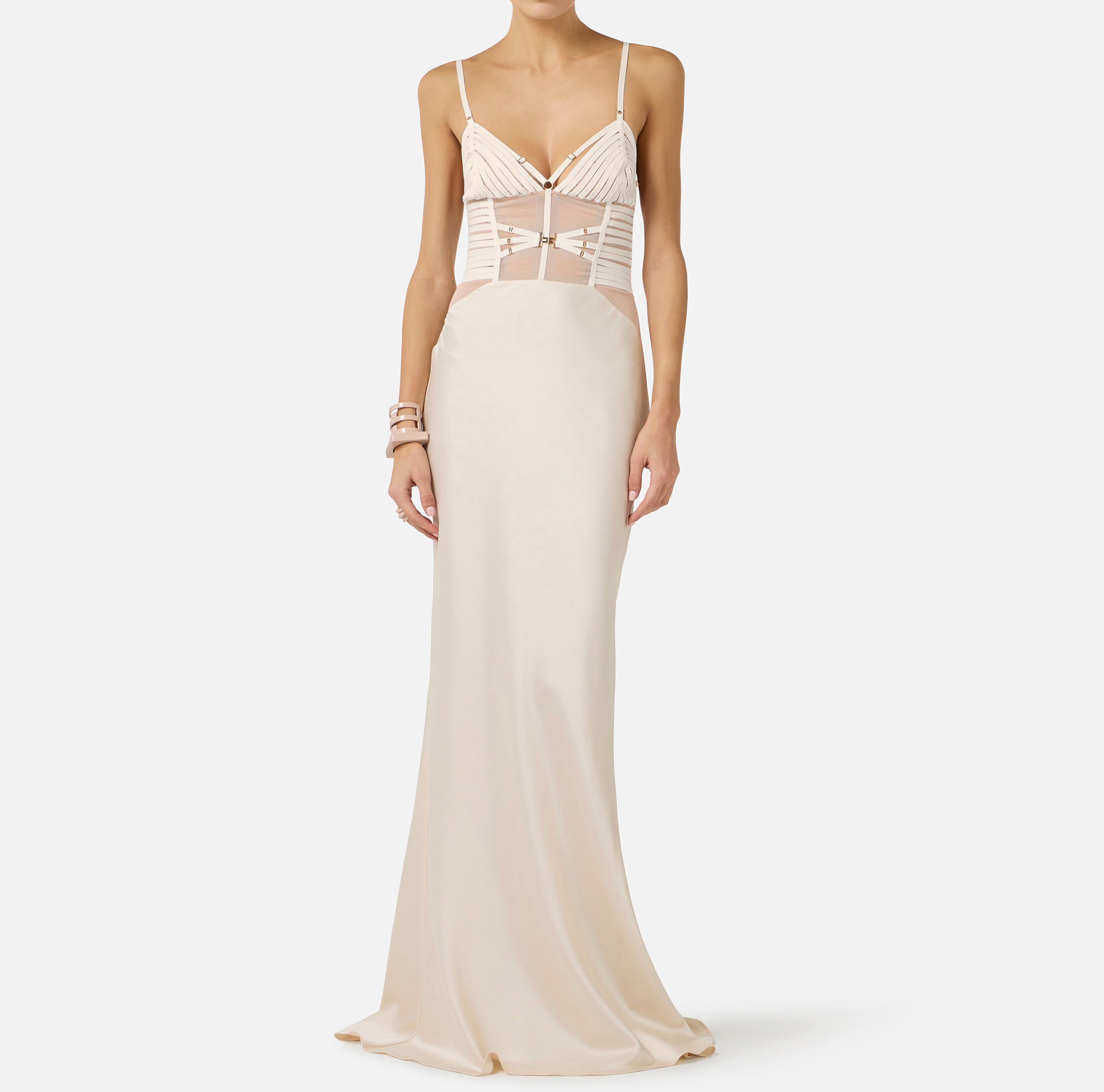 ELISABETTA FRANCHI Abito Red Carpet Raso Elastici-Avena