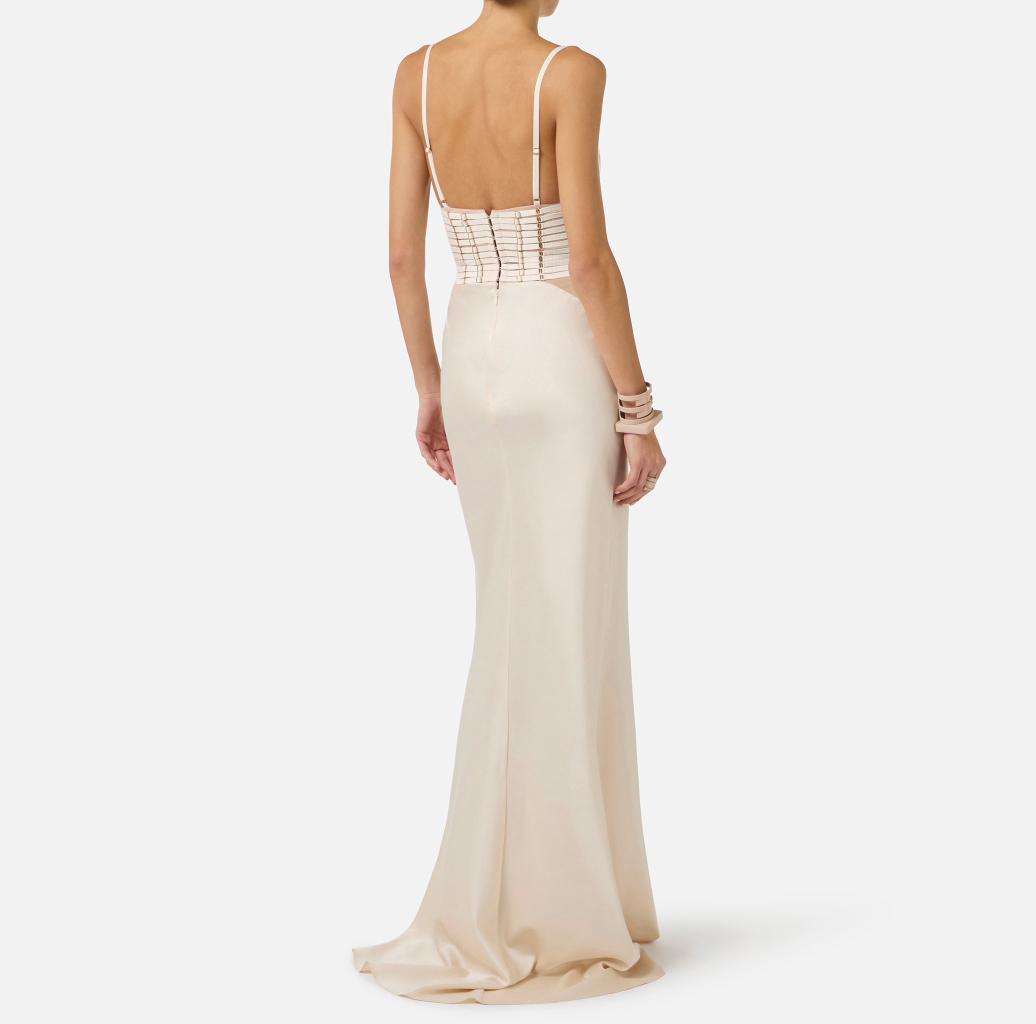 ELISABETTA FRANCHI Abito Red Carpet Raso Elastici-Avena