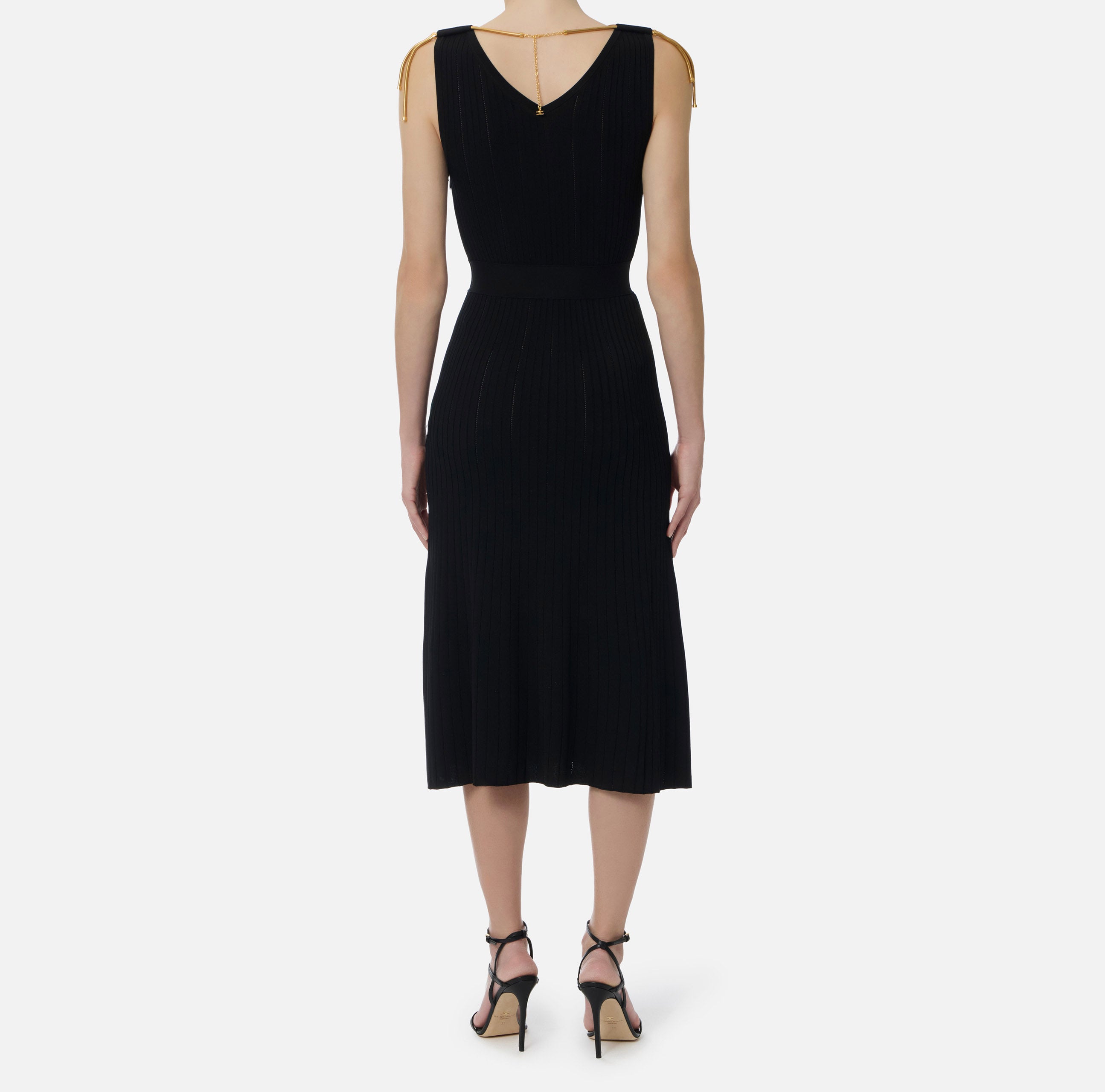 ELISABETTA FRANCHI Abito Midi Maglia à Jour Gioiello-Nero