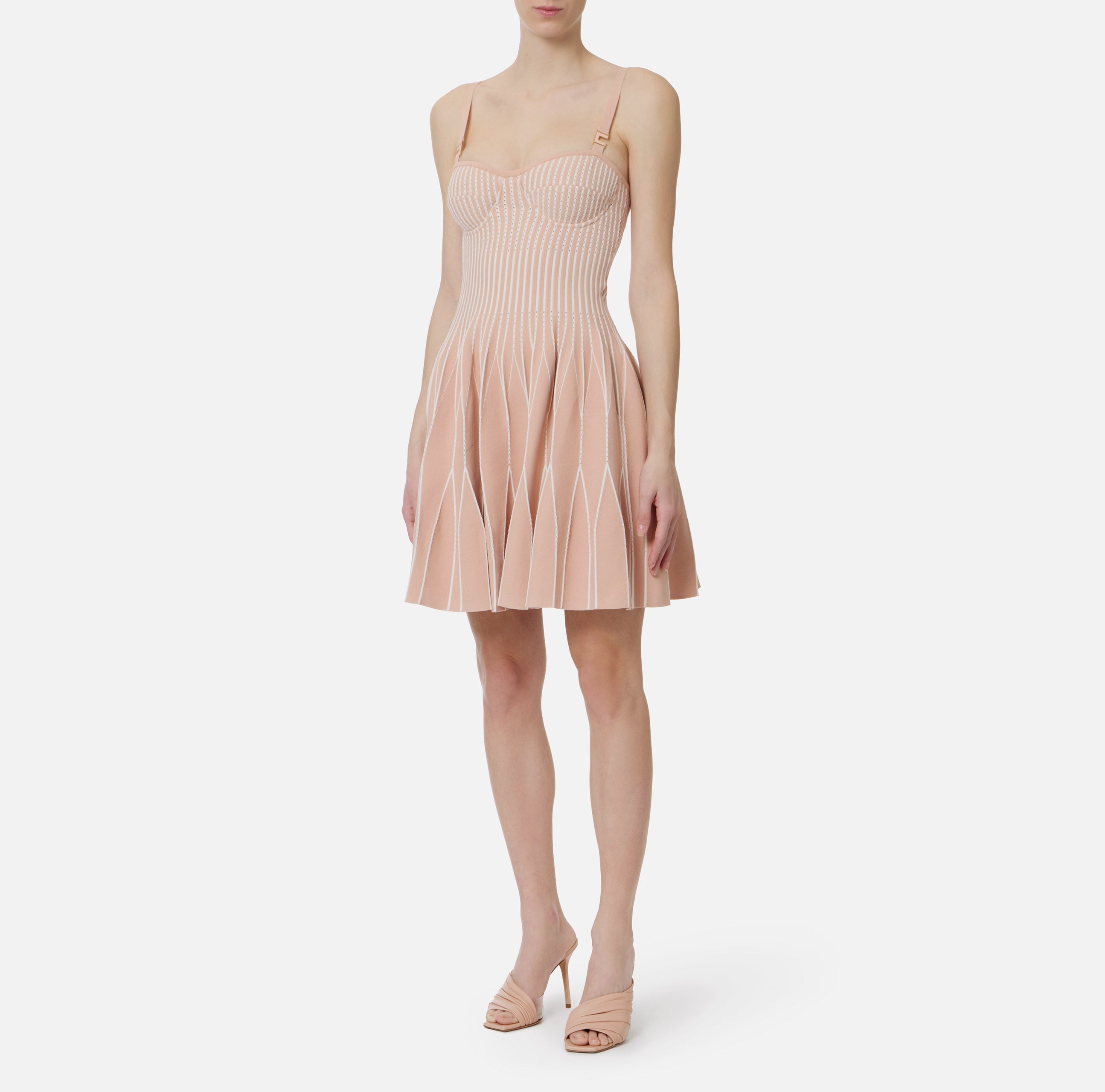 ELISABETTA FRANCHI Abito Corto Maglia Bicolore-Nude/Avorio