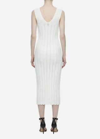 ELISABETTA FRANCHI Abito Midi Maglia à Jour Logo Strass-Avorio