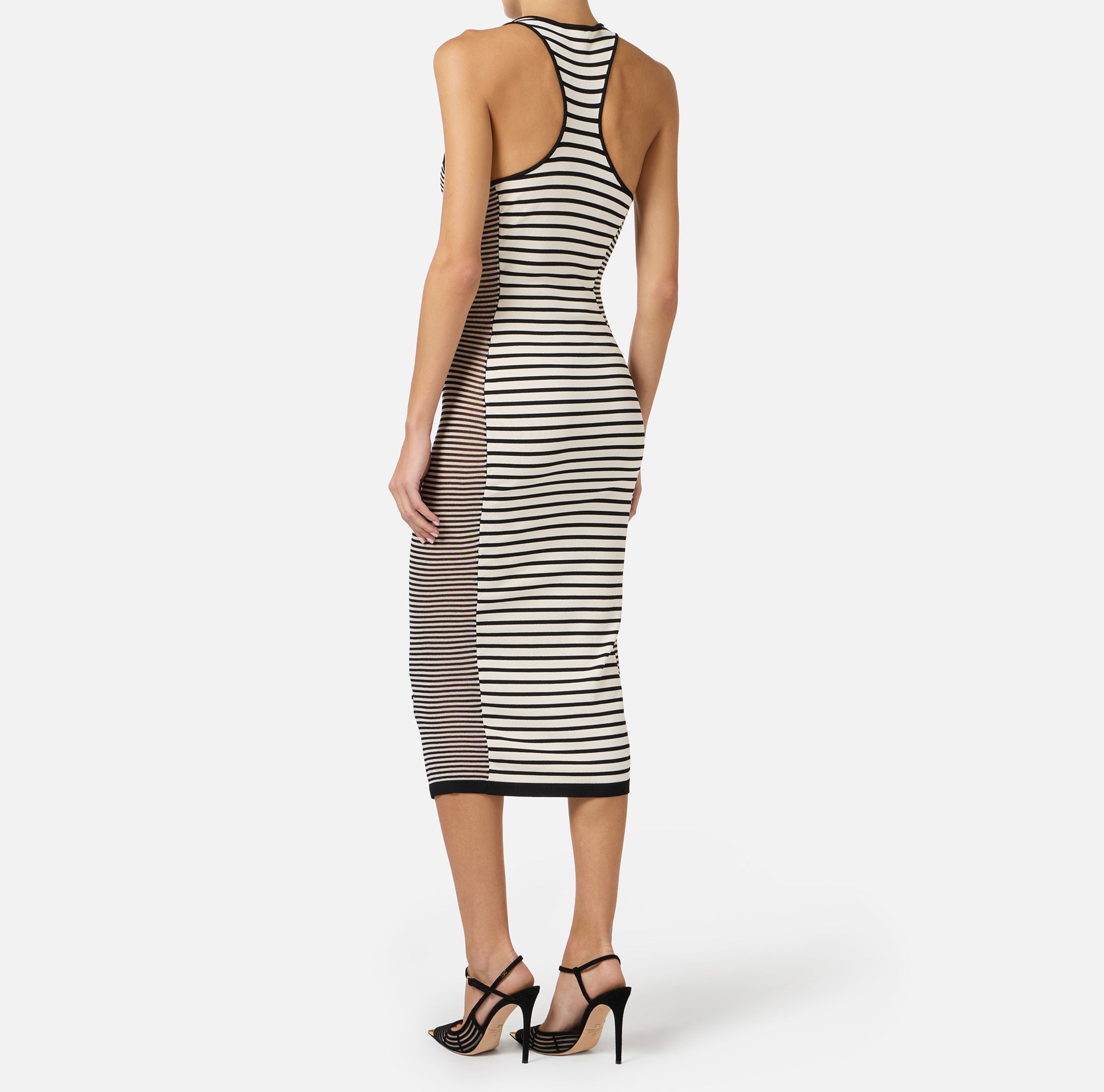 ELISABETTA FRANCHI Abito Midi Maglia Righe-Nero/Burro