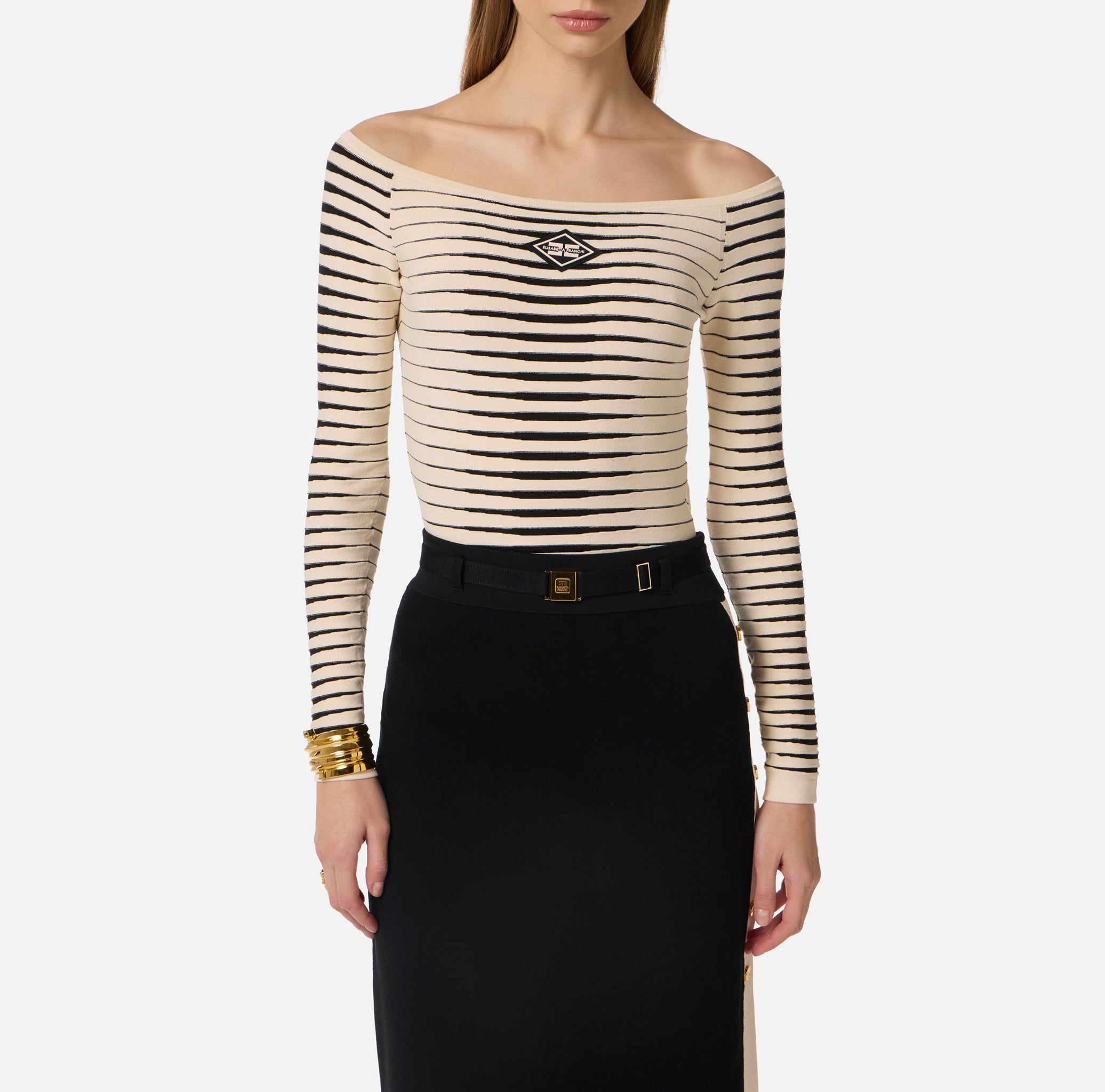 ELISABETTA FRANCHI Body Maglia Jacquard Zebra-Burro Nero