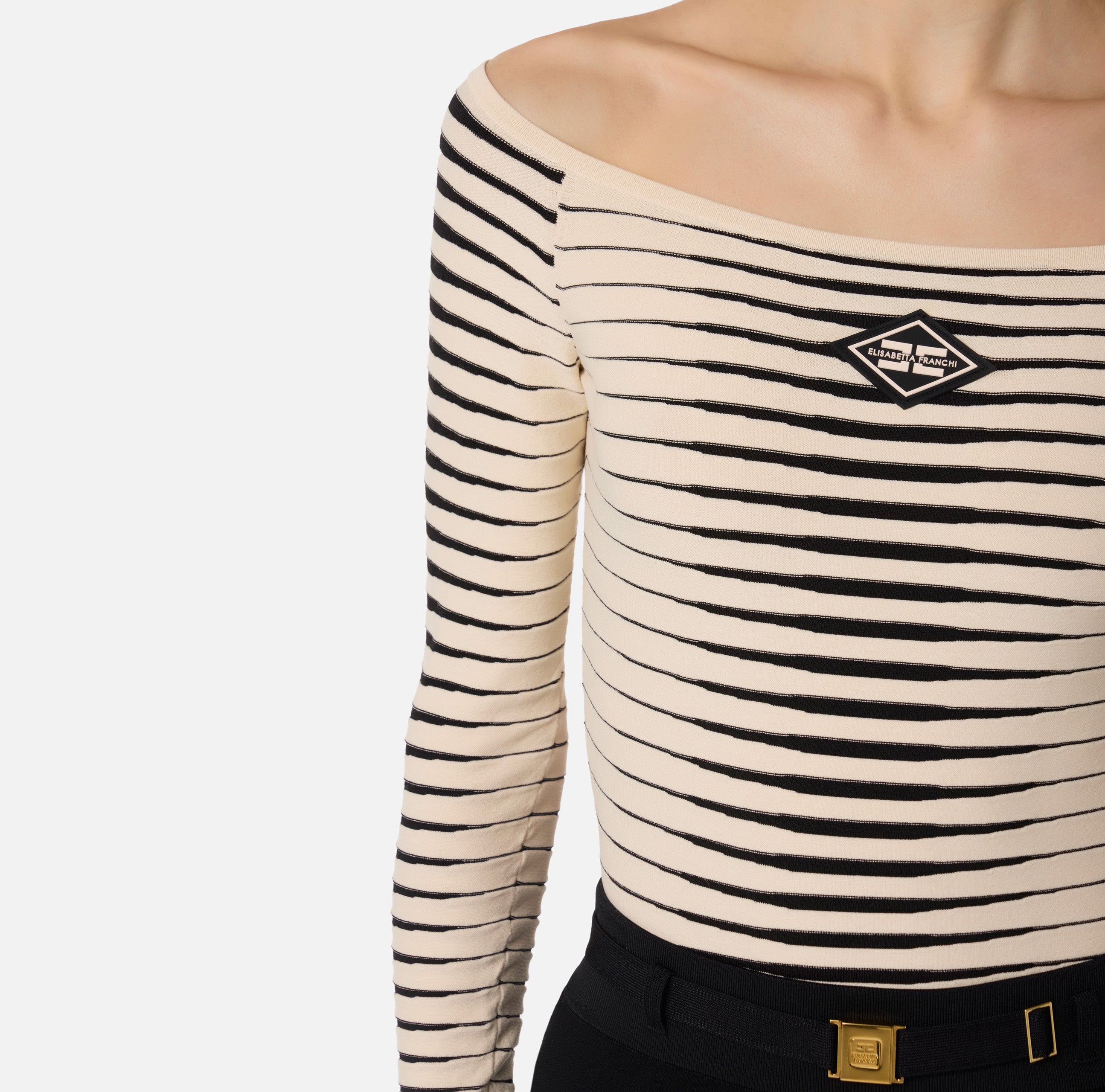 ELISABETTA FRANCHI Body Maglia Jacquard Zebra-Burro Nero