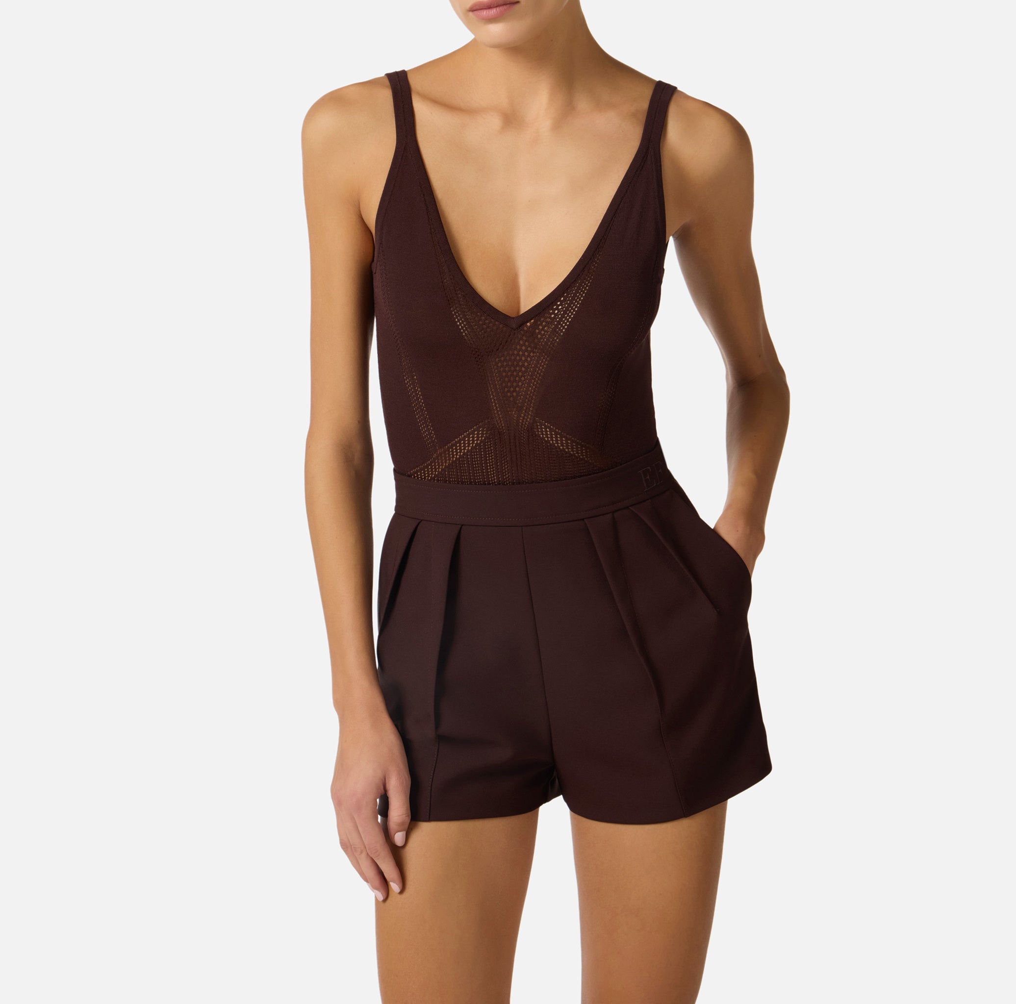 ELISABETTA FRANCHI Body Maglia Traforata-Cacao