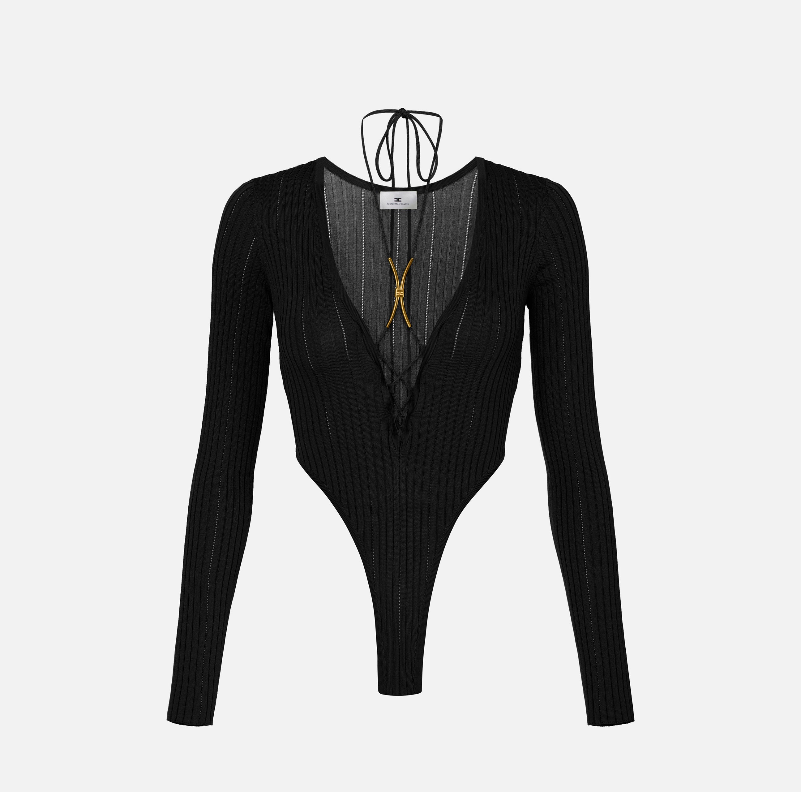 ELISABETTA FRANCHI Body Maglia Lacci Gioiello-Nero