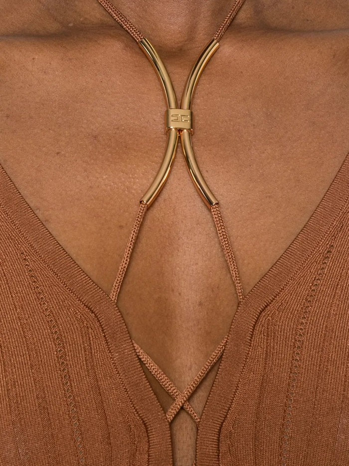 ELISABETTA FRANCHI Body Maglia Lacci Gioiello-Cuoio