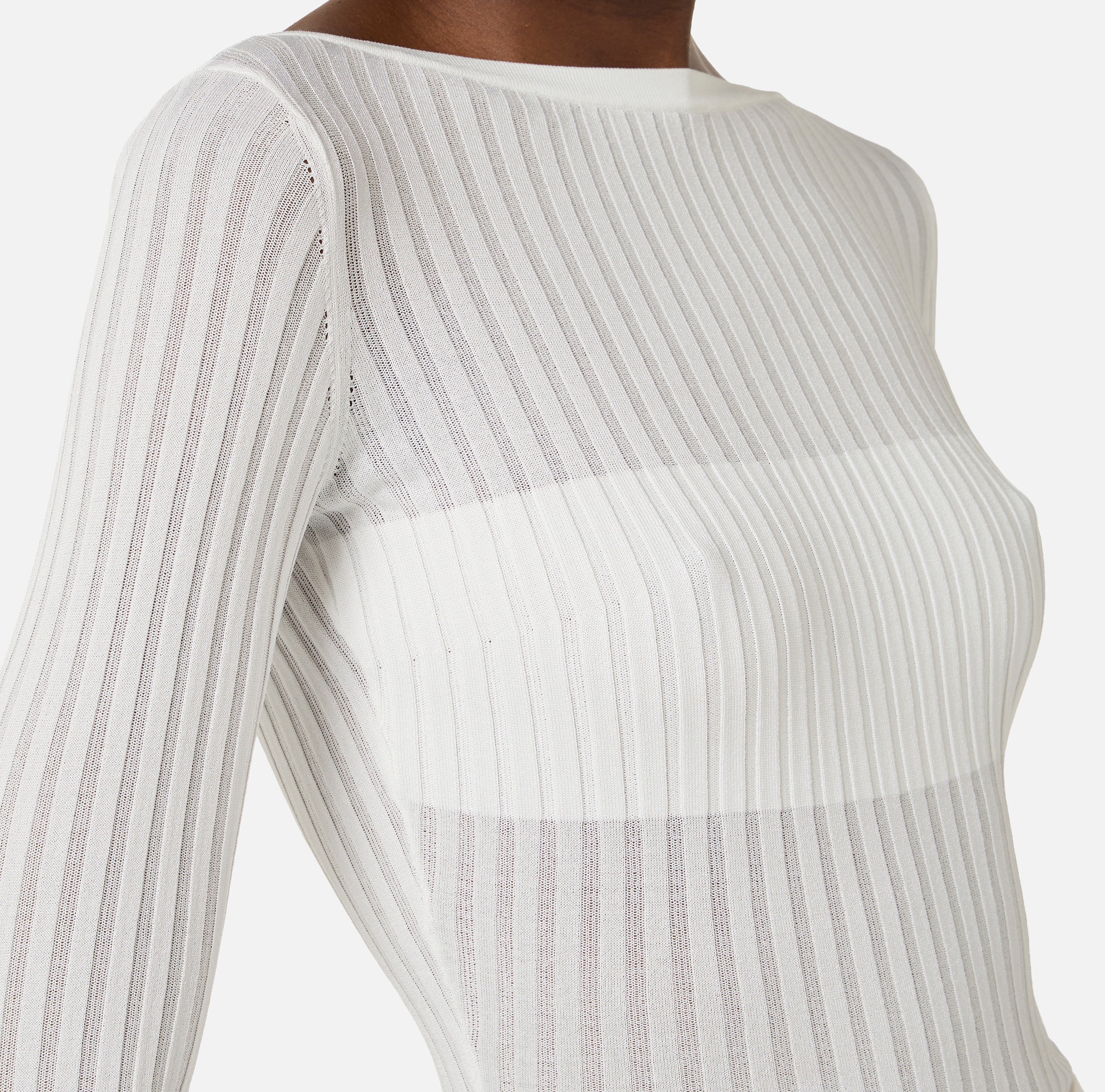 ELISABETTA FRANCHI Body Maglia Costine Trasparenze-Avorio