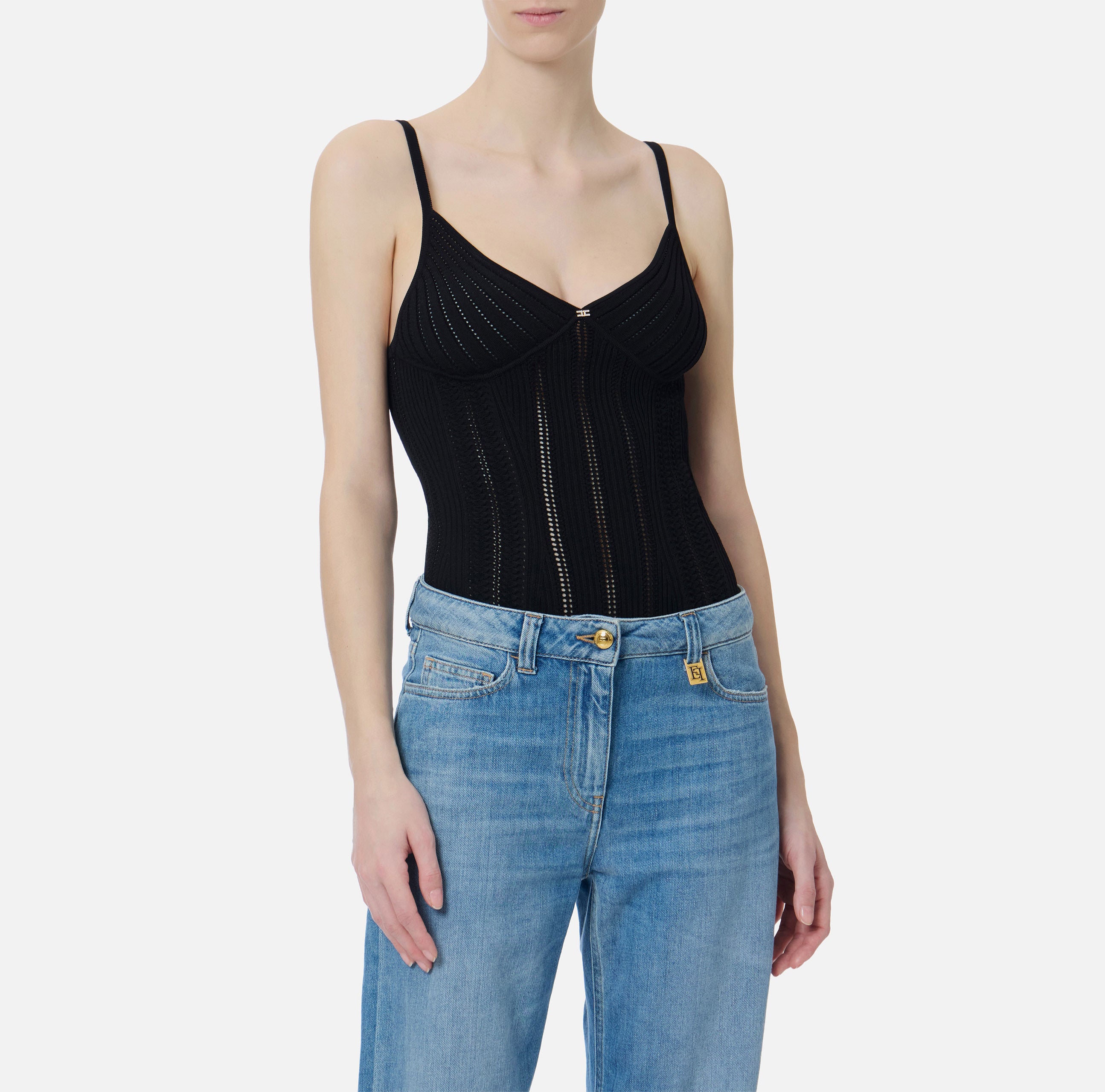ELISABETTA FRANCHI Body Maglia à Jour-Nero