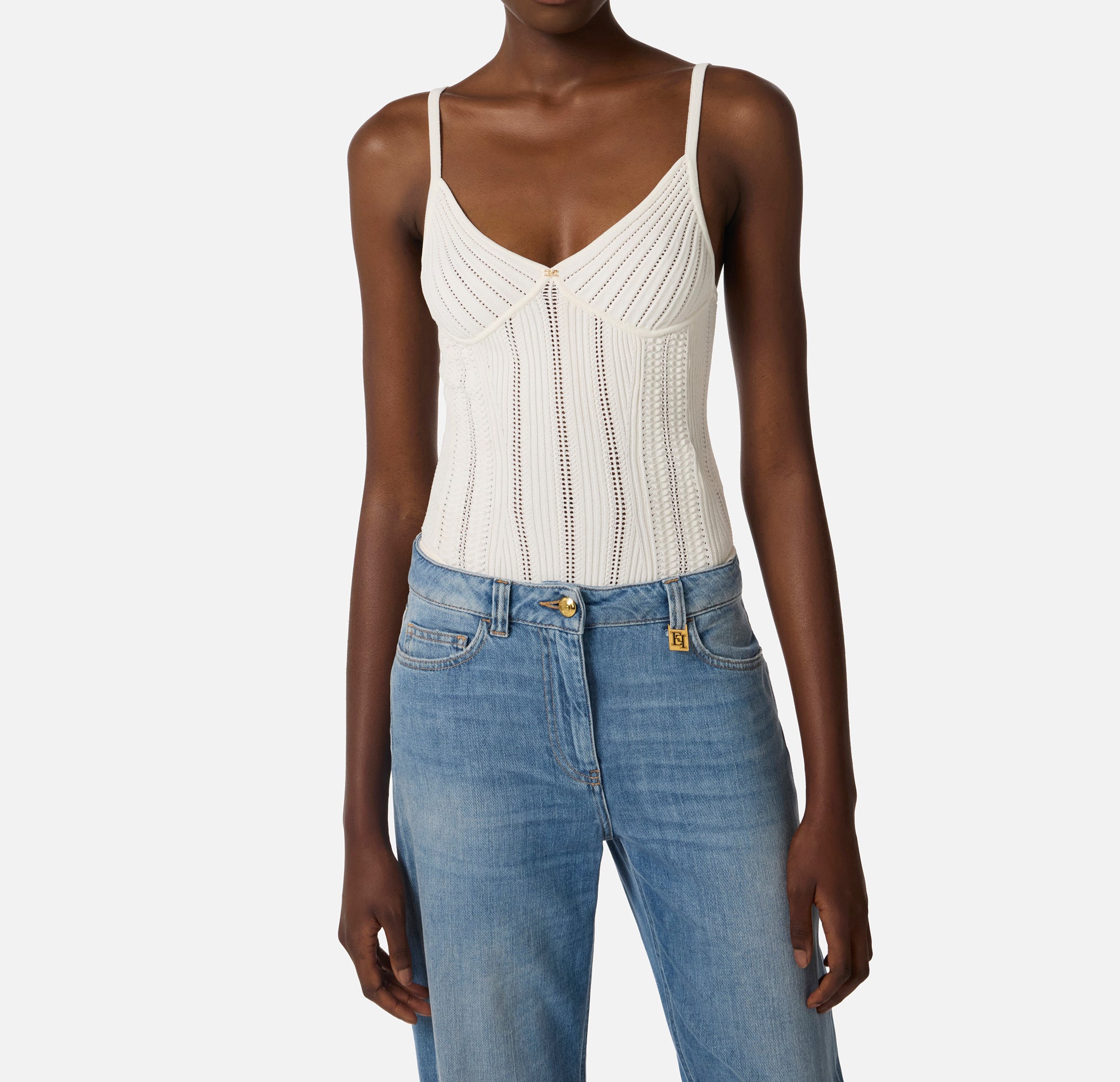 ELISABETTA FRANCHI Body Maglia à Jour-Avorio