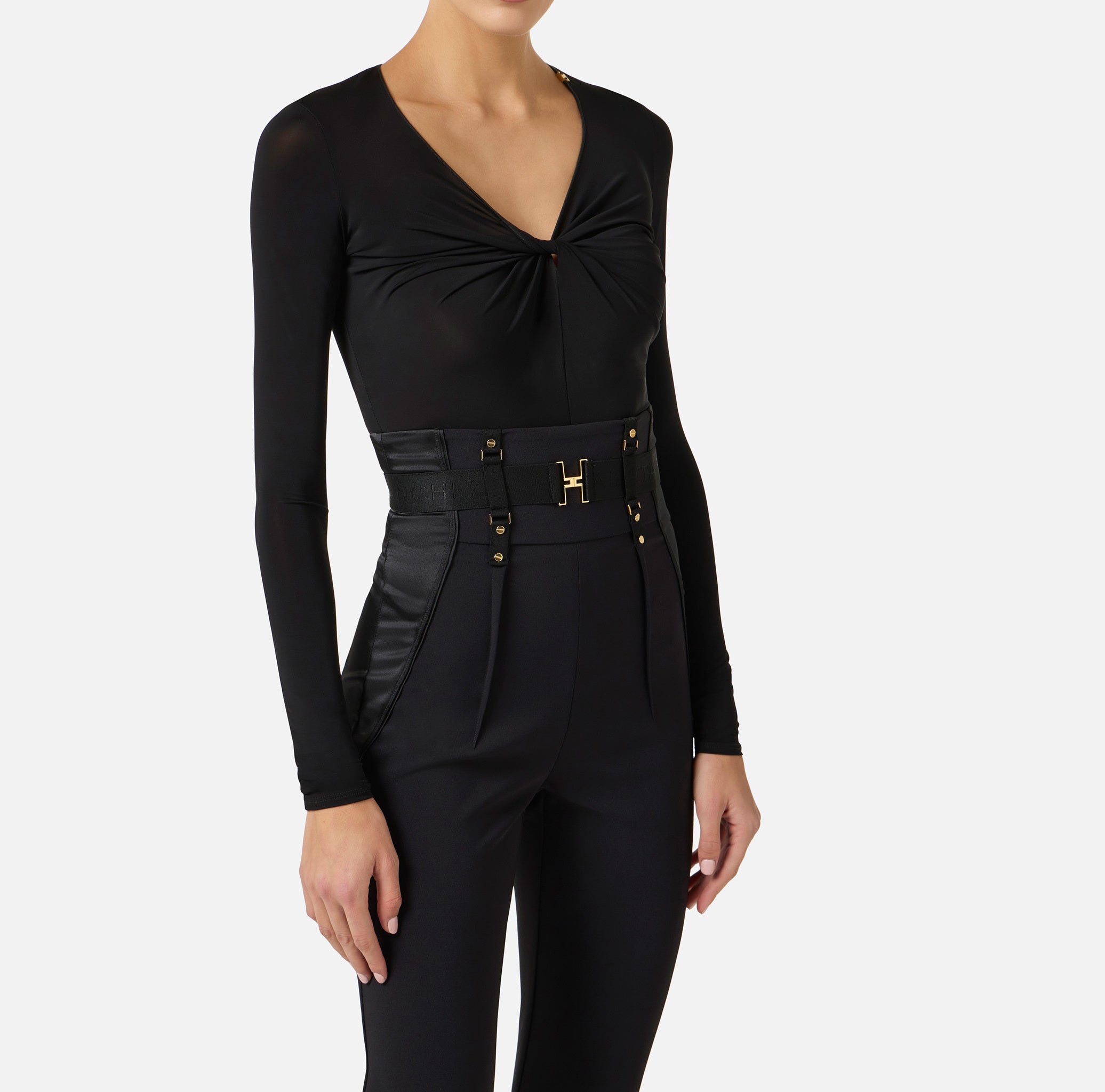ELISABETTA FRANCHI Body Jersey Crêpe Drappeggio-Nero