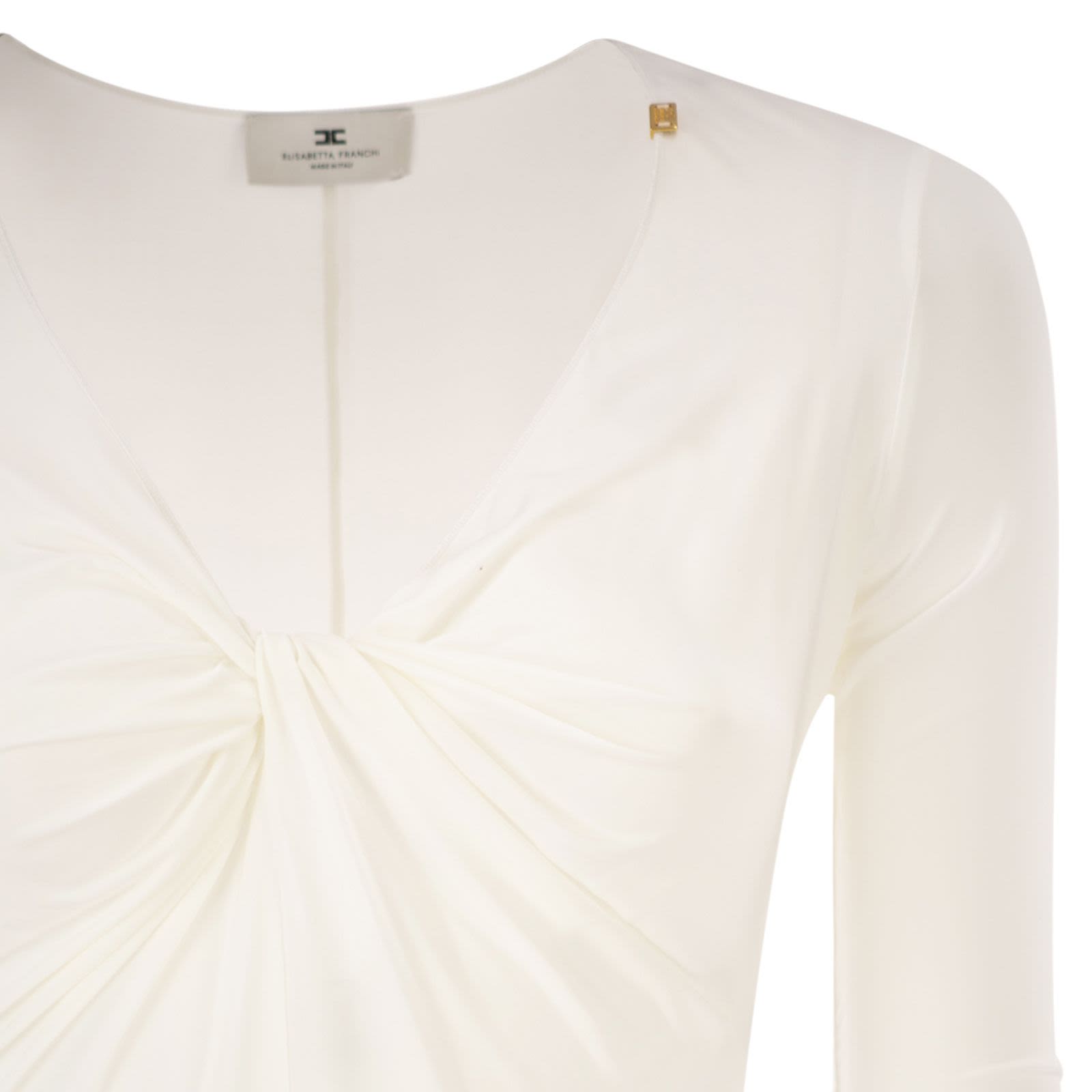 ELISABETTA FRANCHI Body Jersey Crêpe Drappeggio-Avorio