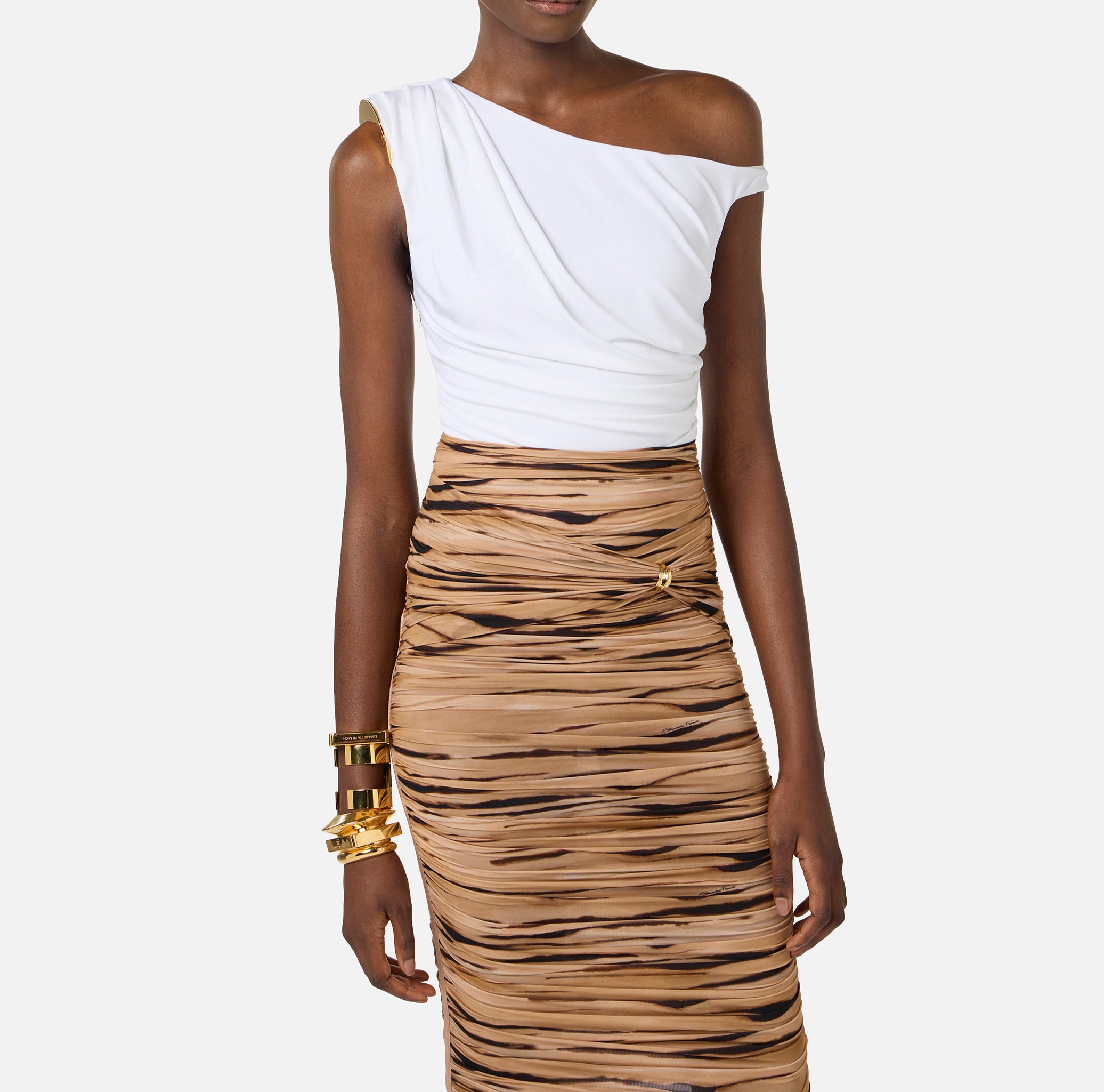 ELISABETTA FRANCHI Body Jersey Spallina Gioiello-Avorio