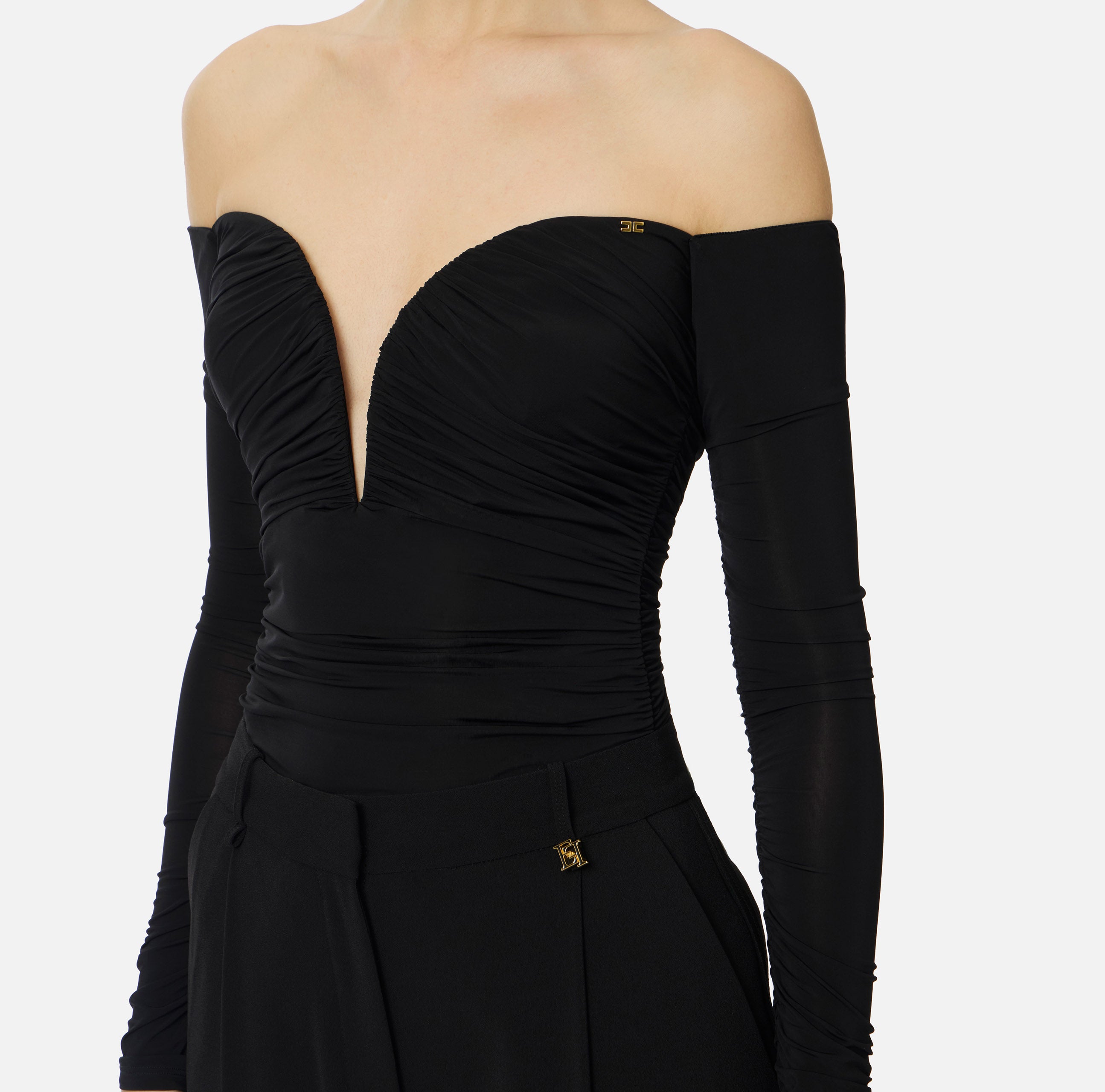 ELISABETTA FRANCHI Body jersey crêpe Drappeggiato-Nero