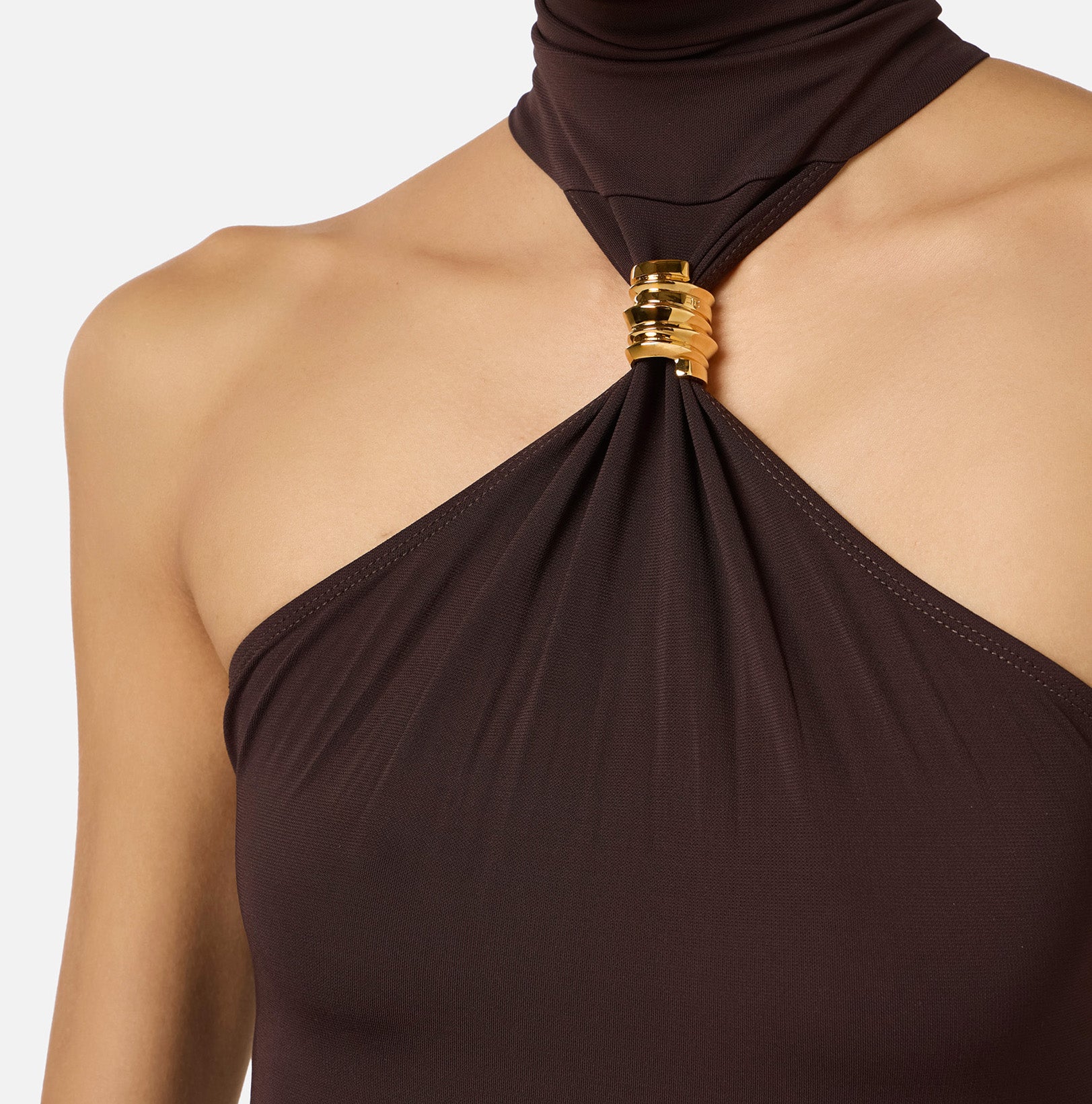 ELISABETTA FRANCHI Body jersey crêpe Fermaglio Gioiello-Dark Chocolate