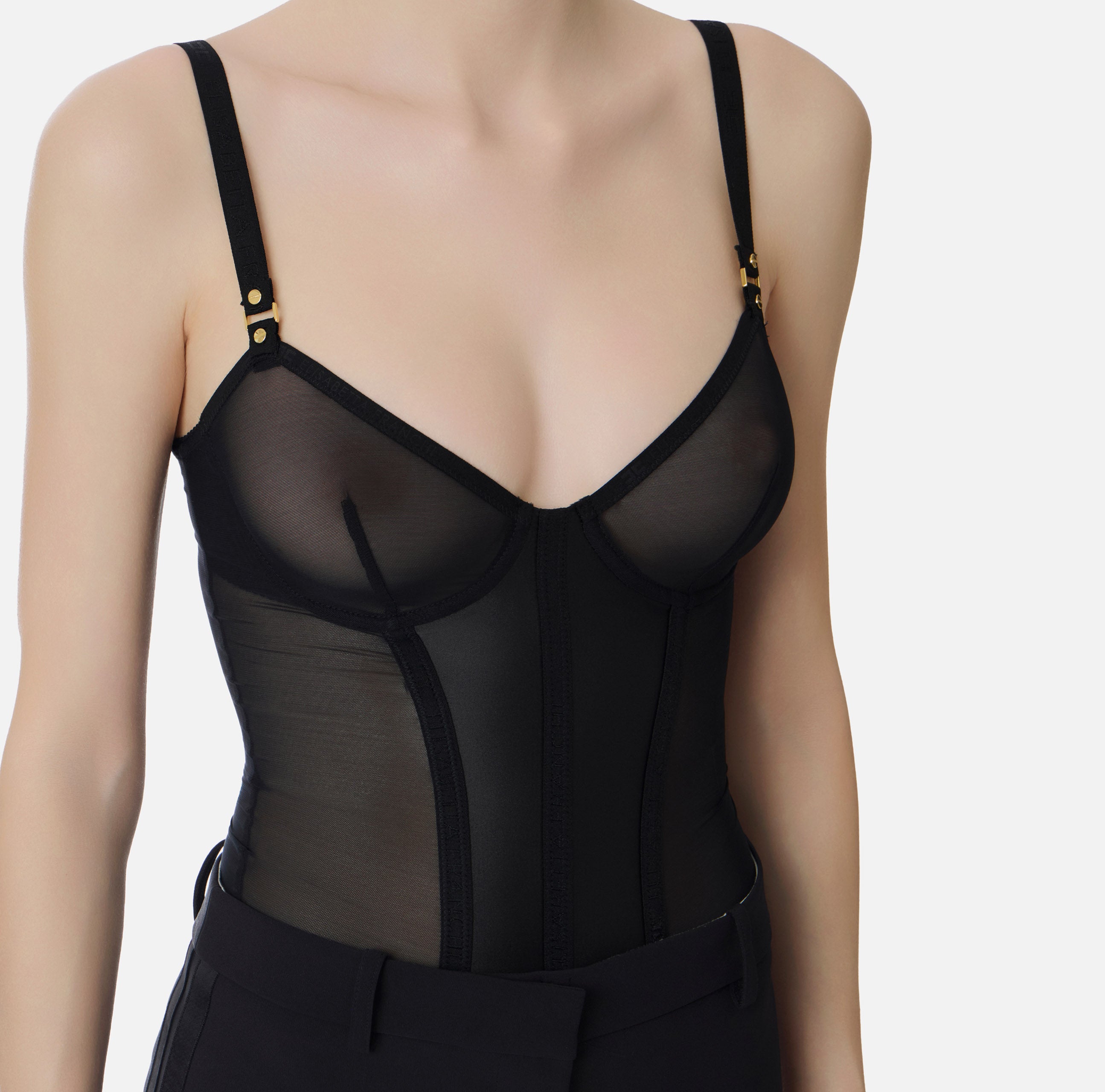 ELISABETTA FRANCHI Body Tulle Raso-Nero