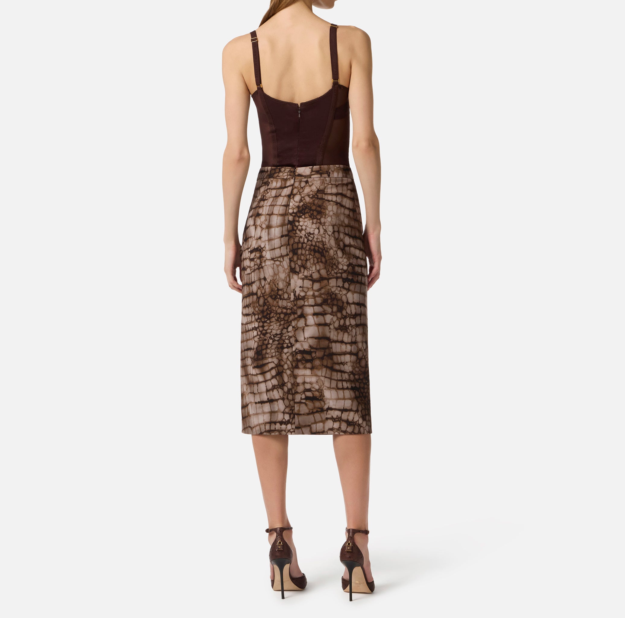 ELISABETTA FRANCHI Body Tulle Raso-Cacao