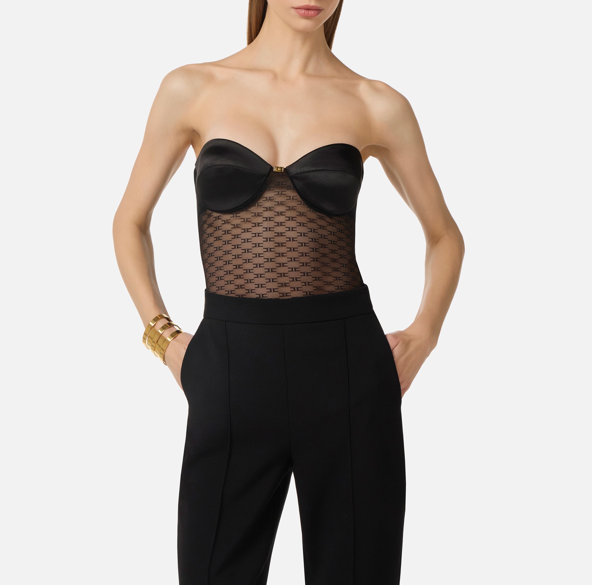 ELISABETTA FRANCHI Body Tulle Jacquard Raso-Nero