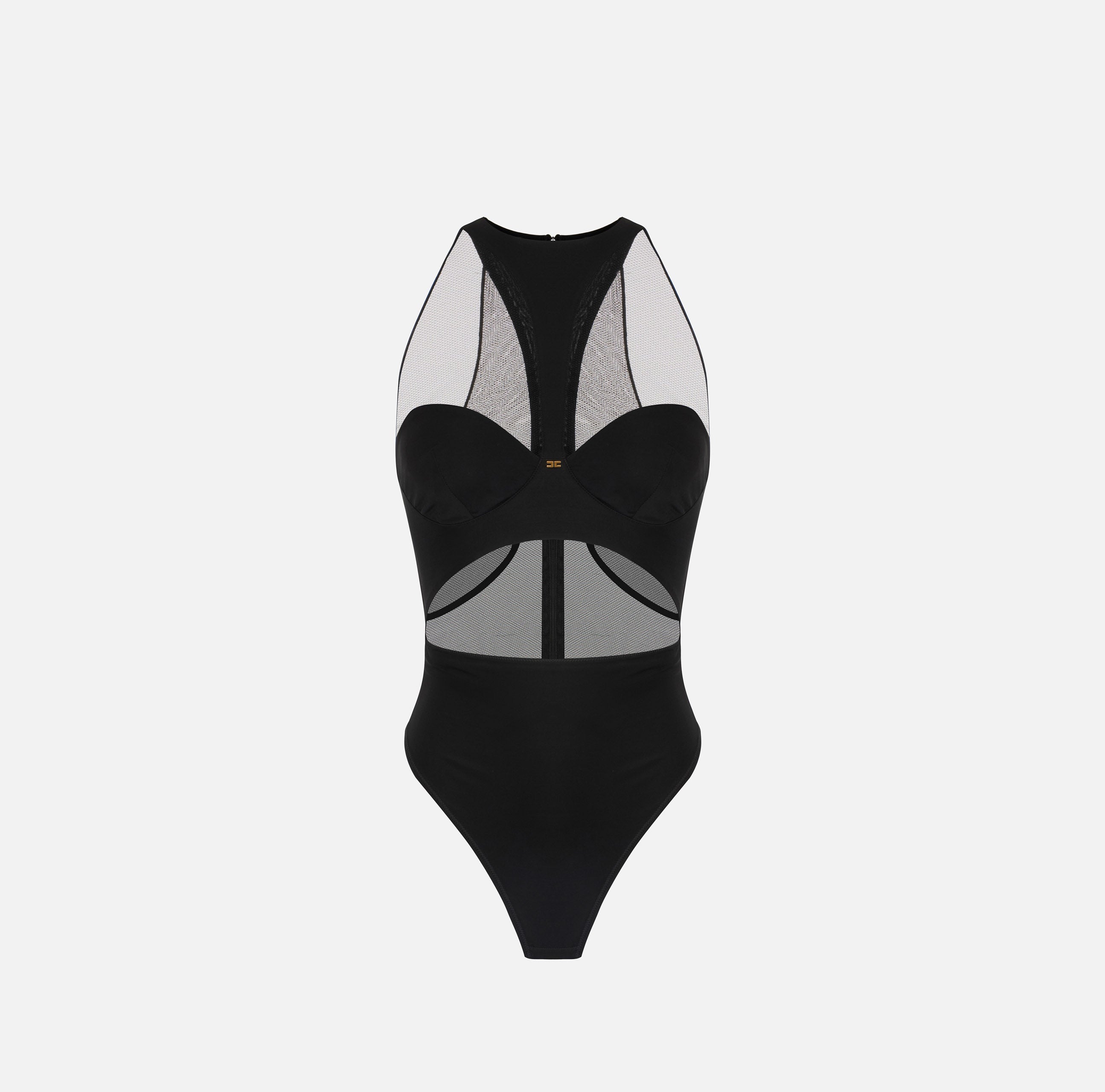 ELISABETTA FRANCHI Body Jersey Tullle Cut-Out-Nero