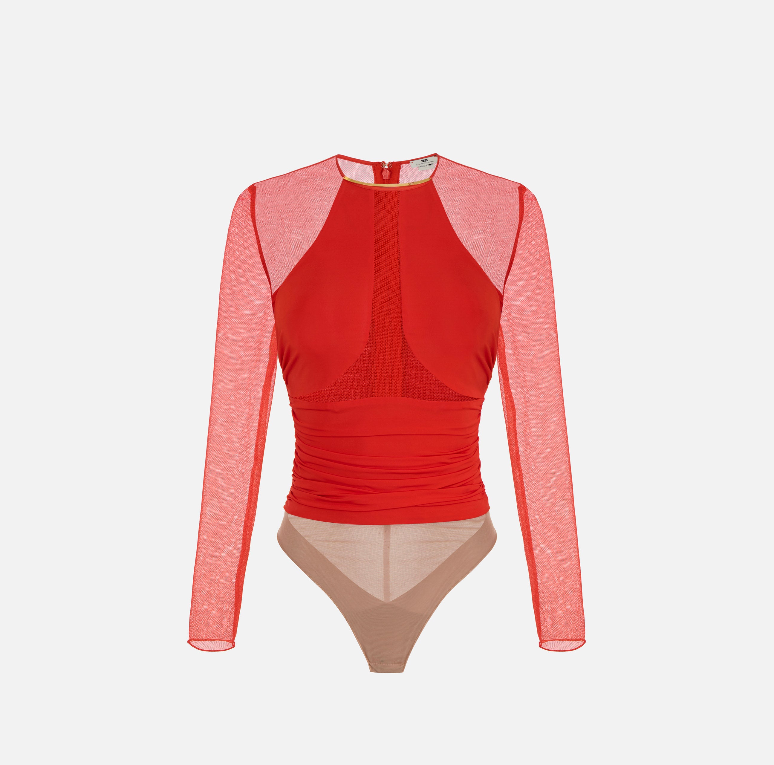 ELISABETTA FRANCHI Body Jersey crêpe tulle Placca gioiello-Lacca