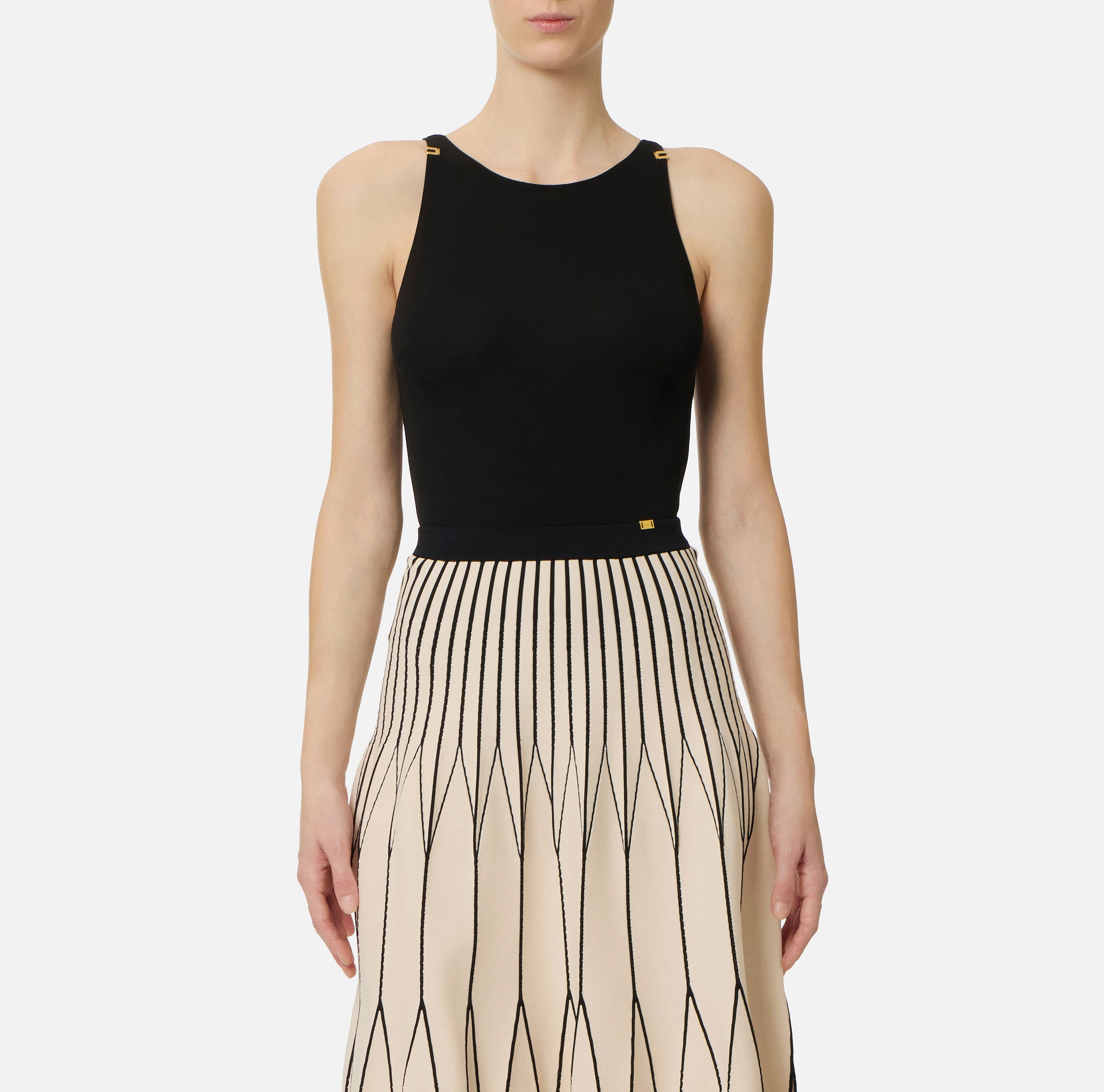 ELISABETTA FRANCHI Body jersey crêpe Logo-Nero