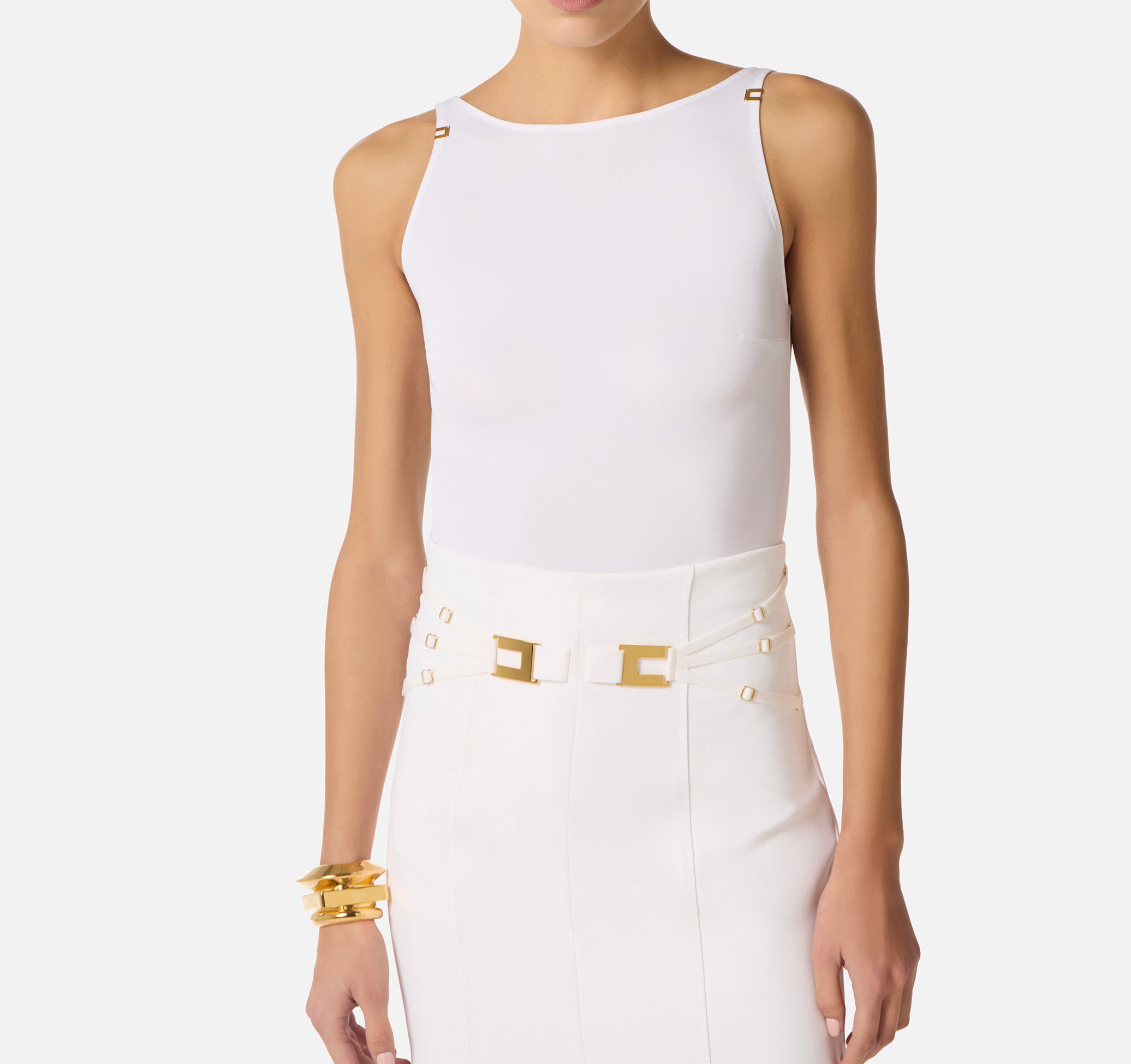 ELISABETTA FRANCHI Body jersey crêpe Logo-Avorio