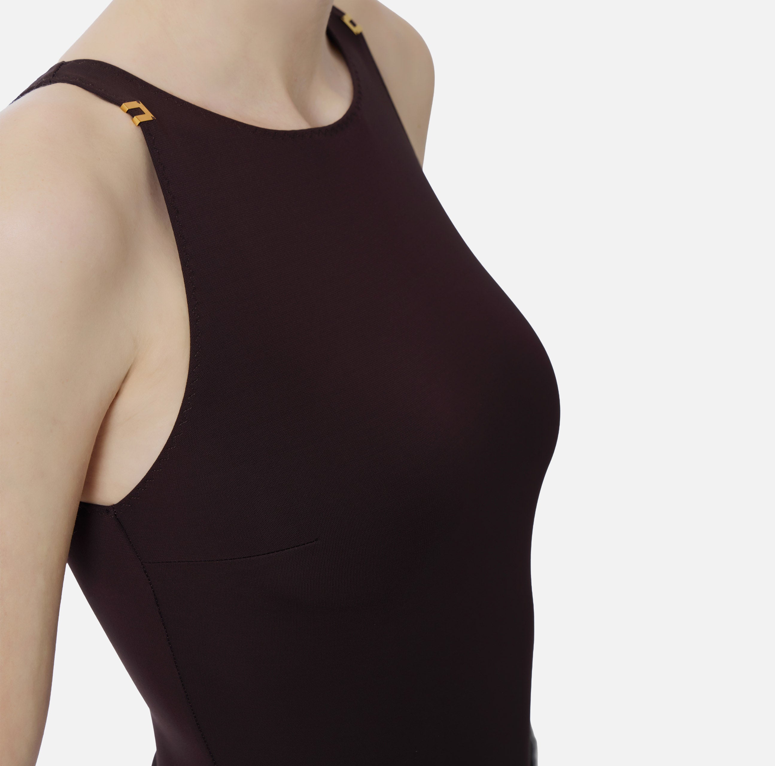 ELISABETTA FRANCHI Body jersey crêpe Logo-Dark Chocolate