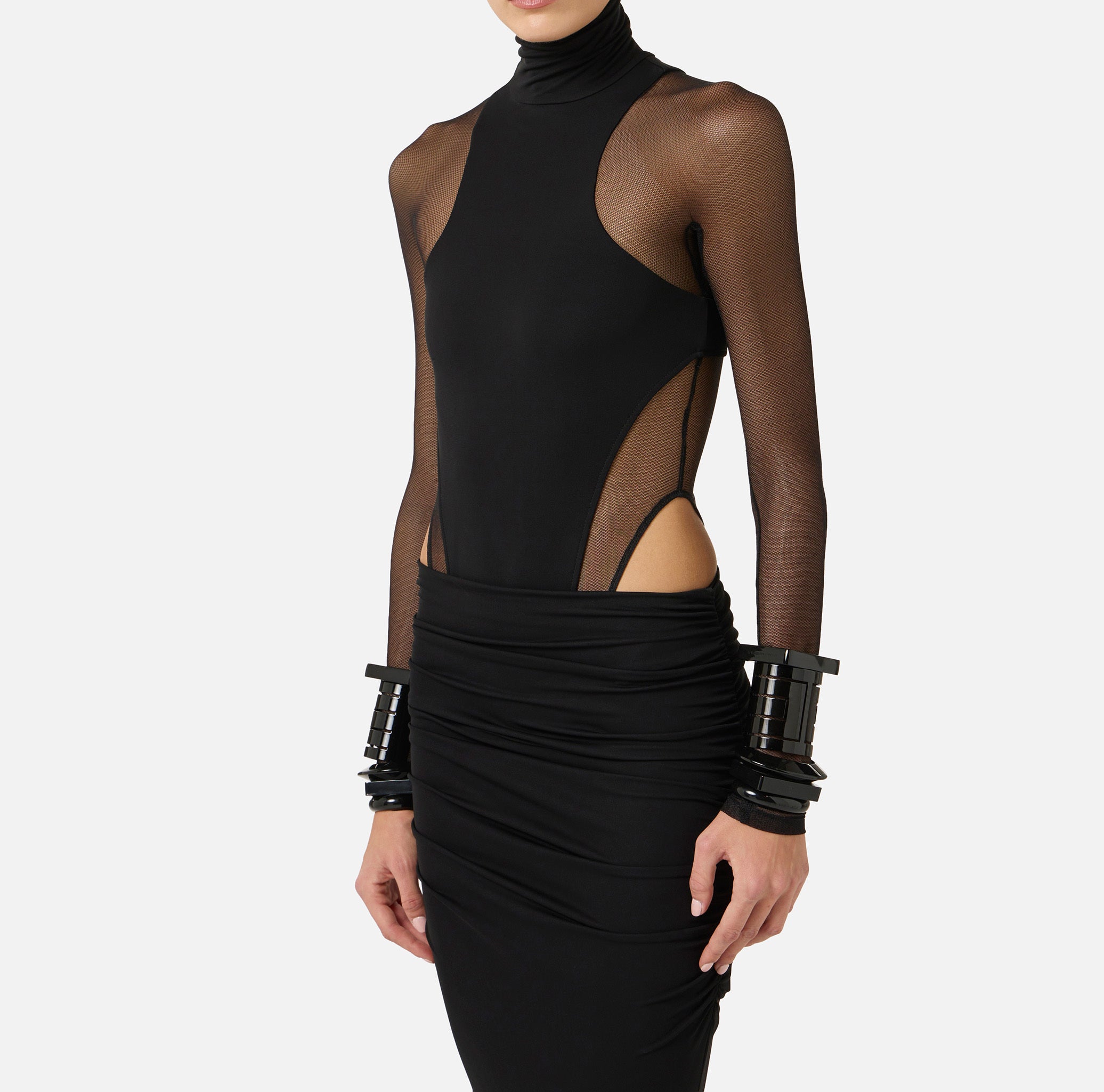 ELISABETTA FRANCHI Body Jersey crêpe Tulle-Nero