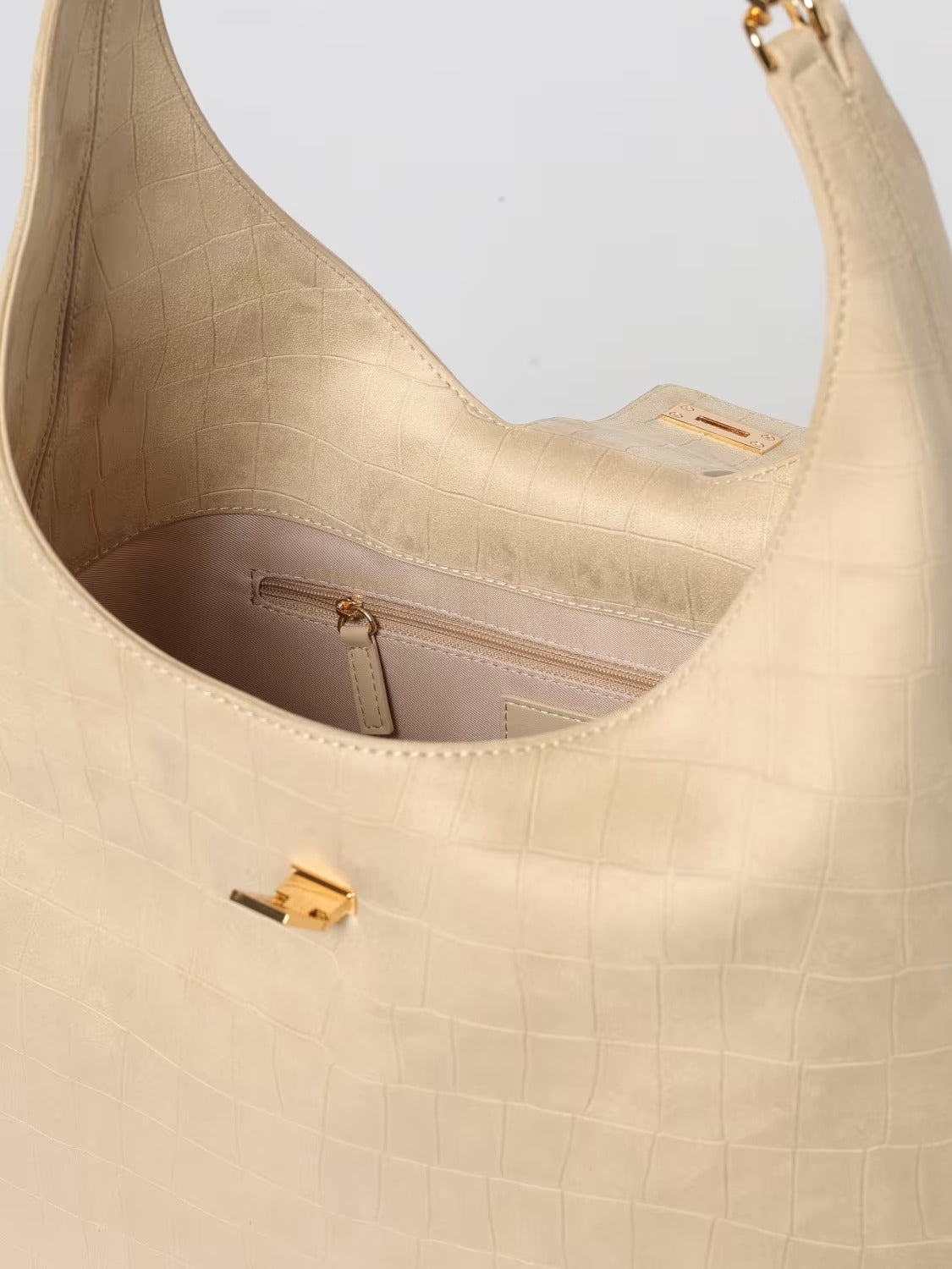 ELISABETTA FRANCHI Borsa Hobo Suede Coccodrillo-Vaniglia