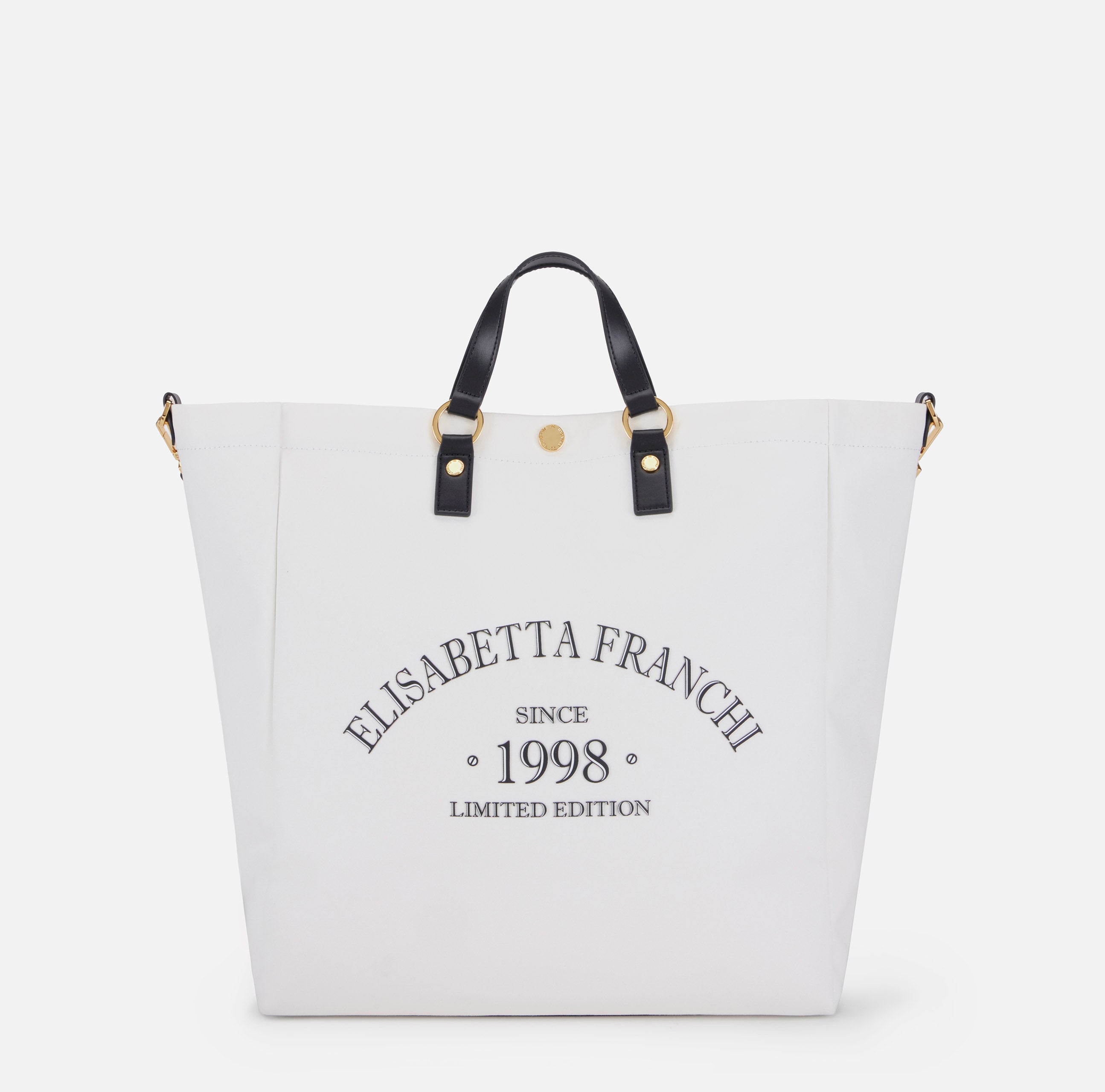 ELISABETTA FRANCHI Borsa Tote Canvas-Avorio/Nero