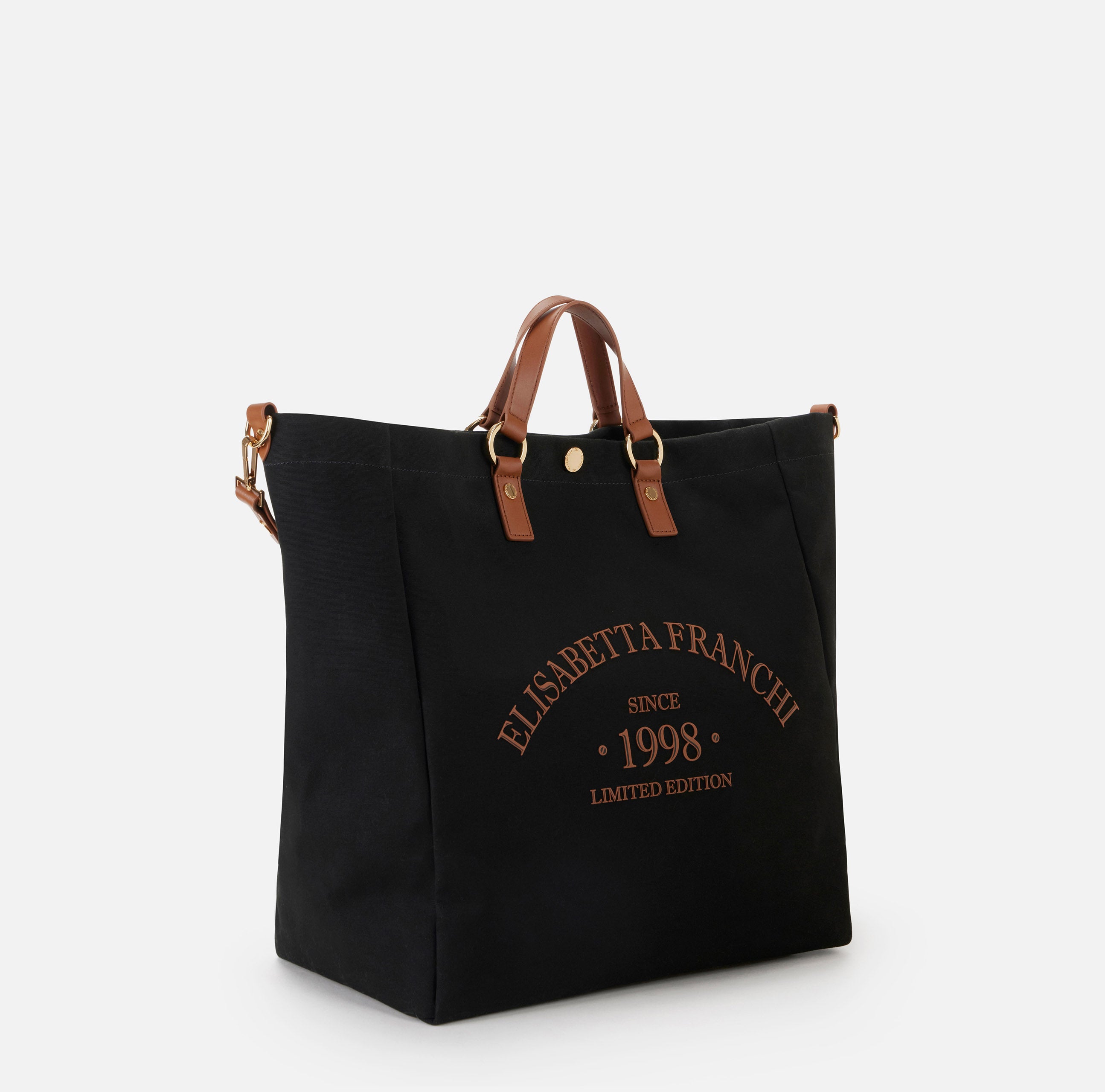 ELISABETTA FRANCHI Borsa Tote Canvas-Nero/Cuoio