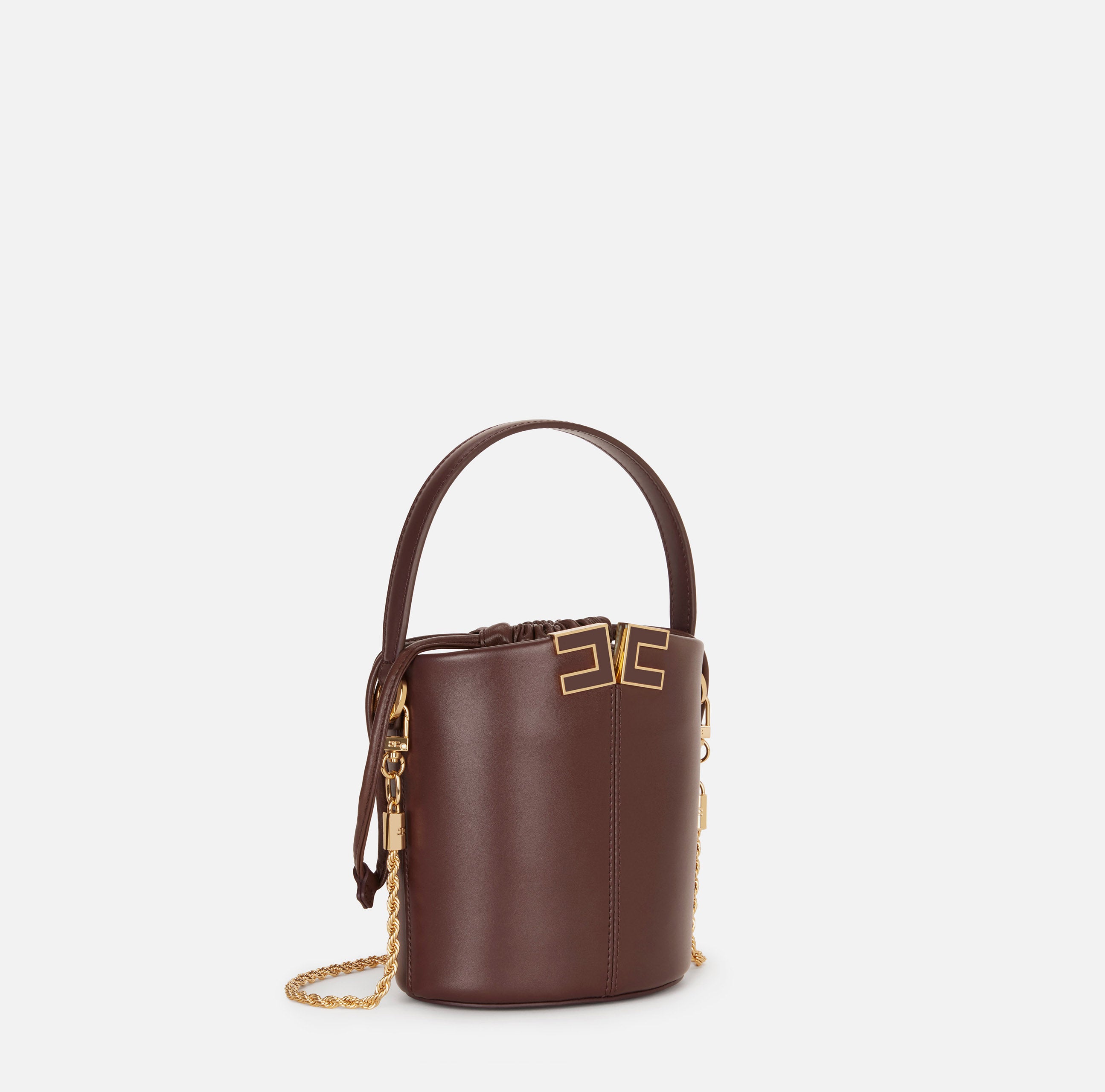 ELISABETTA FRANCHI Borsa Secchiello Ecopelle Logo-Cacao