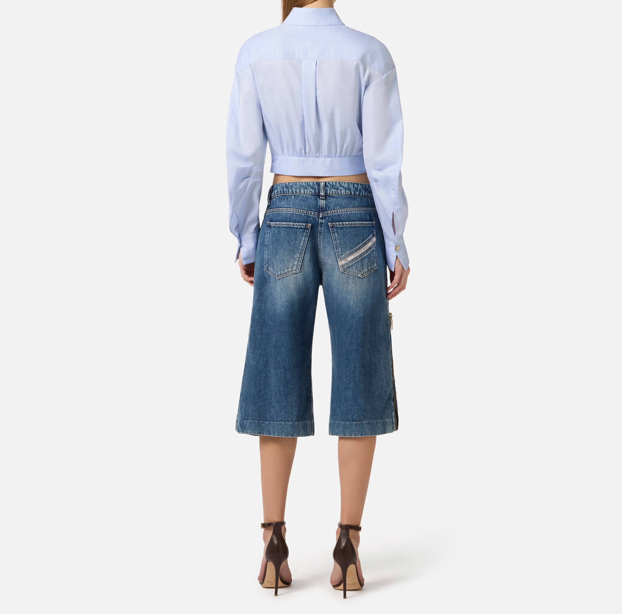 ELISABETTA FRANCHI Camicia Cropped Popeline Cotone Fascione-Oxford