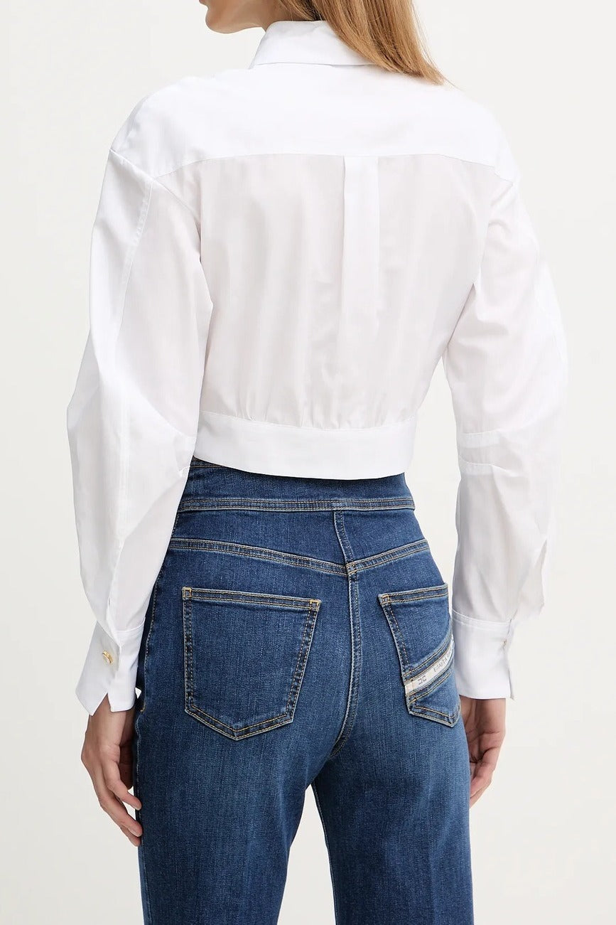 ELISABETTA FRANCHI Camicia Cropped Popeline Cotone Fascione-Bianco