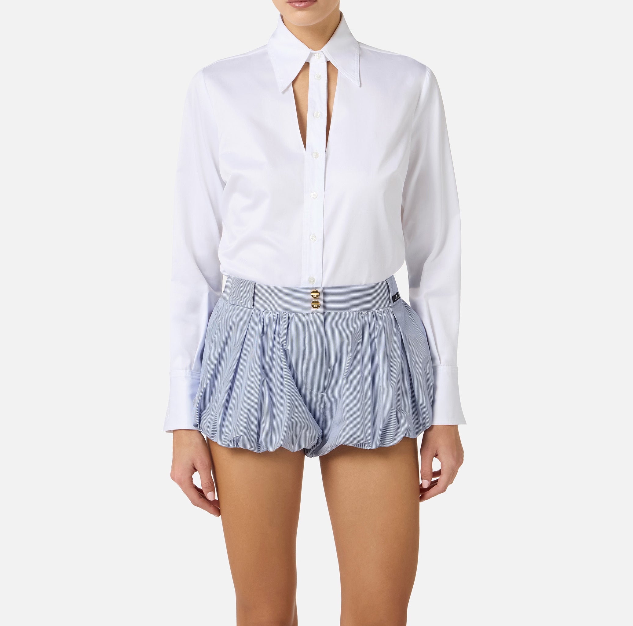 ELISABETTA FRANCHI Camicia Cotone Cut-Out-Bianco