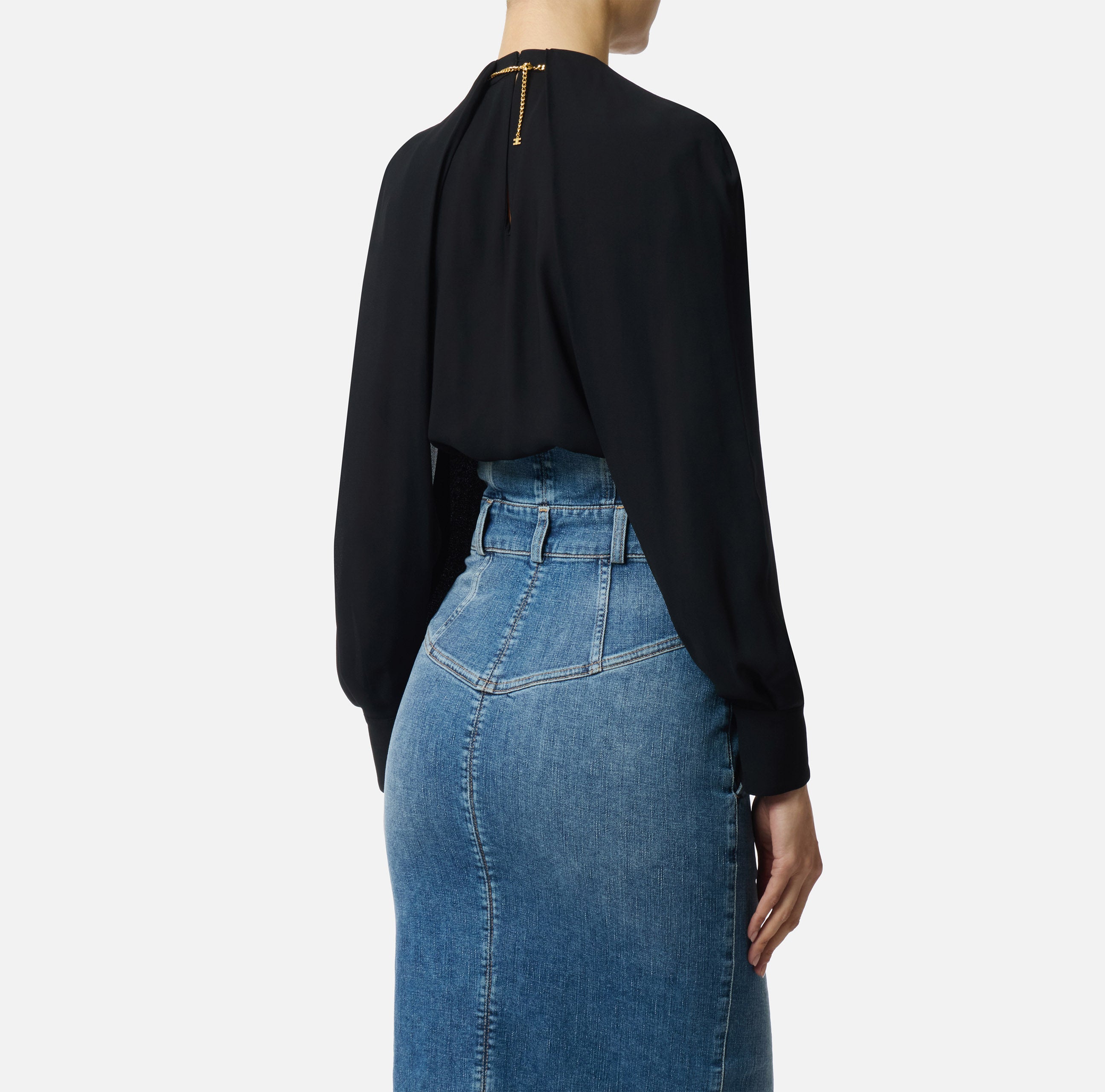 ELISABETTA FRANCHI Blusa Georgette Viscosa Gioiello-Nero