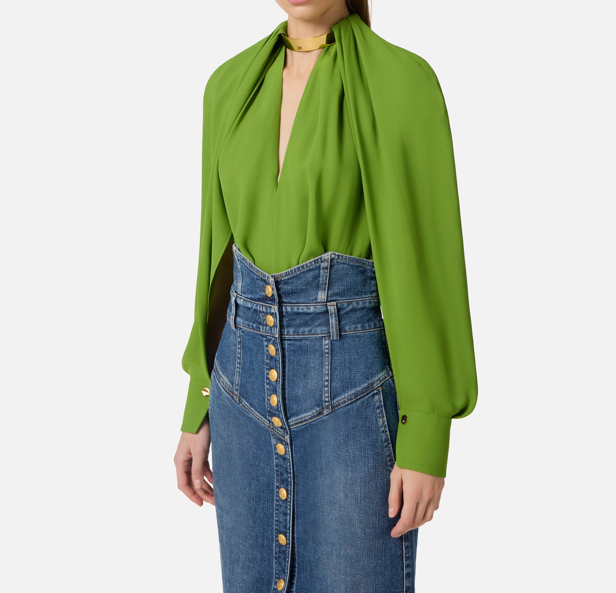 ELISABETTA FRANCHI Blusa Georgette Viscosa Gioiello-Aloe