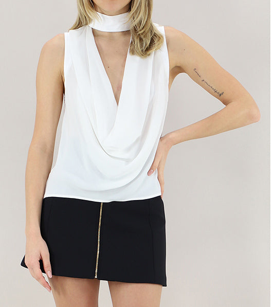 ELISABETTA FRANCHI Top Georgette Viscosa Bottoni-Avorio