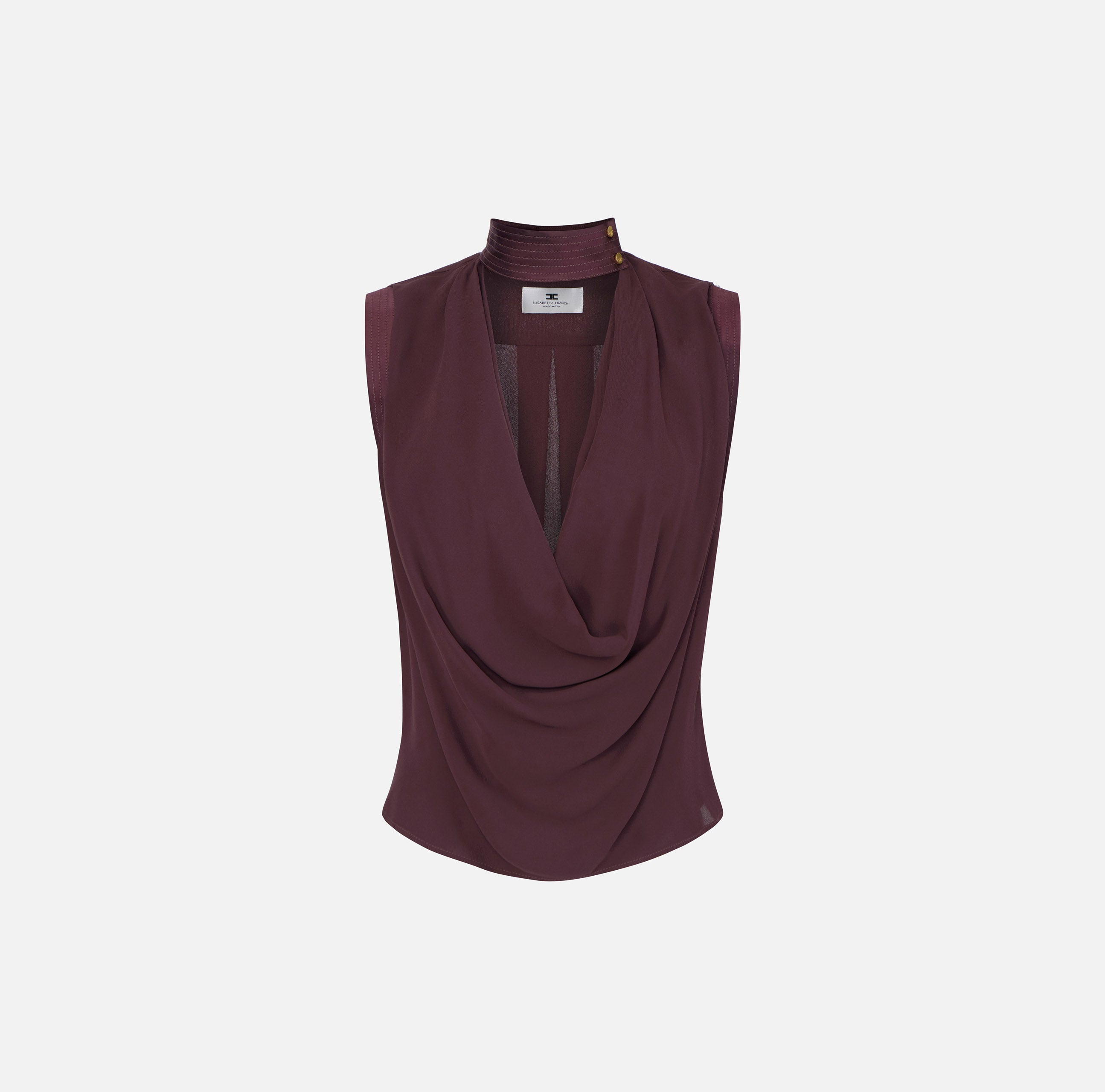 ELISABETTA FRANCHI Top Georgette Viscosa Bottoni-Cacao