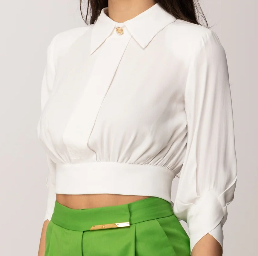 ELISABETTA FRANCHI Camicia Cropped Georgette Fusciacca-Avorio