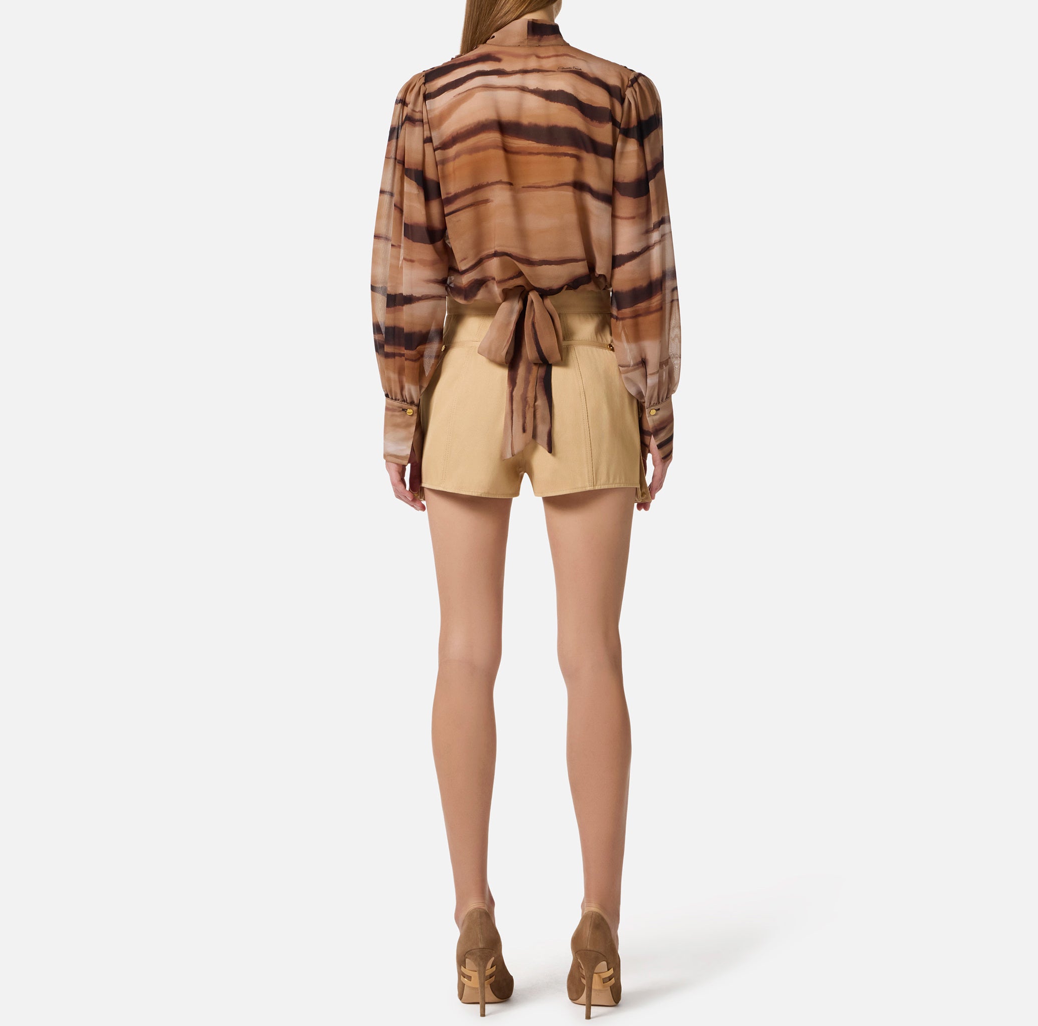ELISABETTA FRANCHI Blusa Chiffon Tigrata-Cammello
