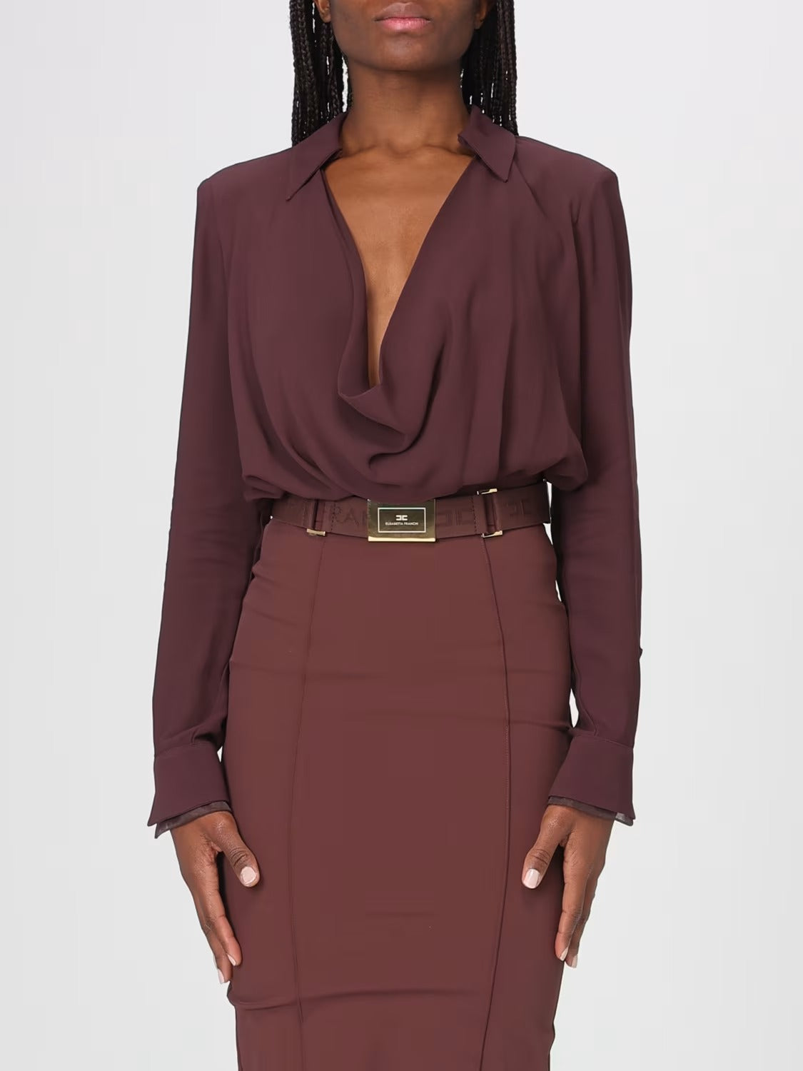 ELISABETTA FRANCHI Camicia a body Georgette Viscosa-Cacao