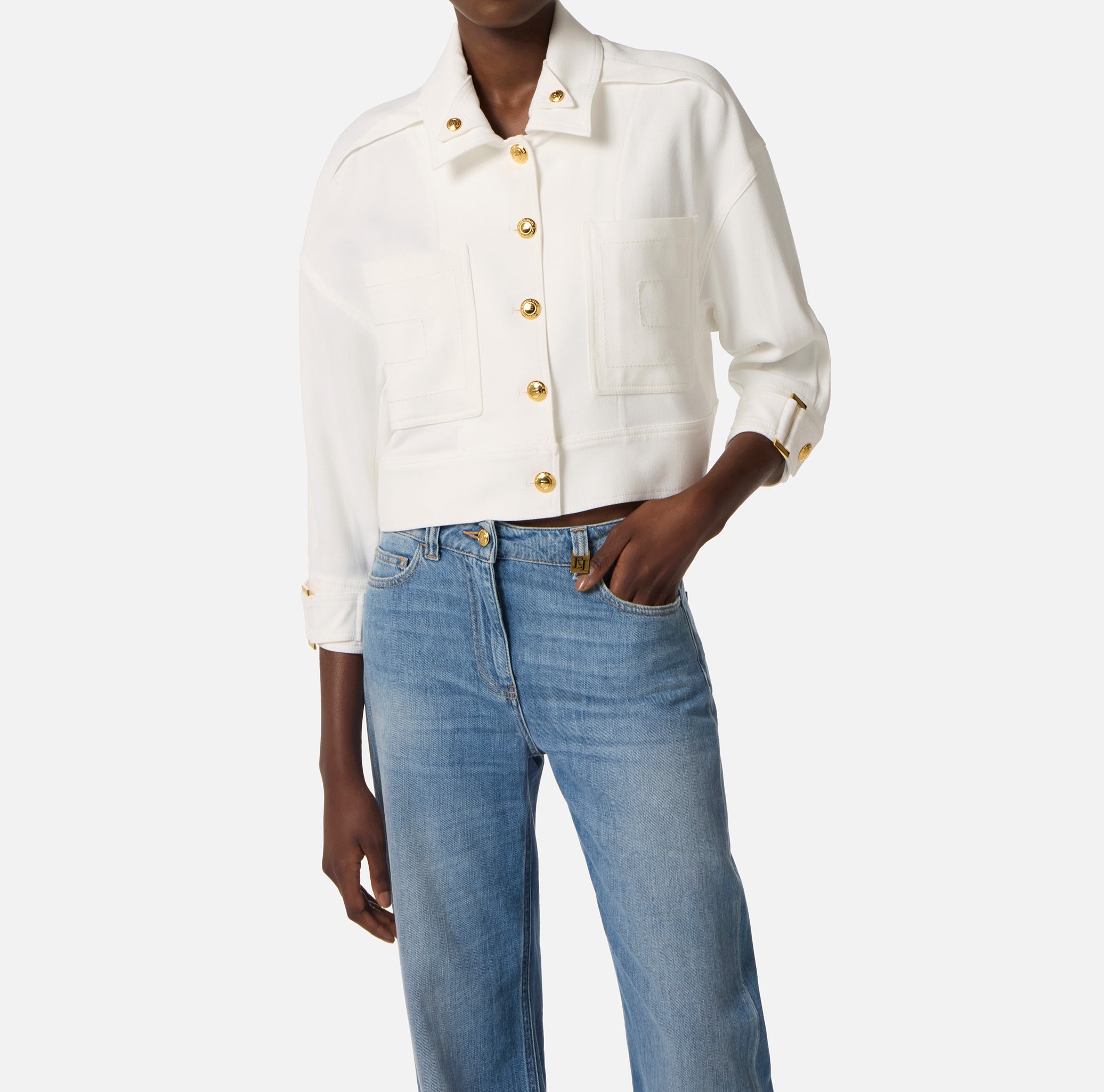 ELISABETTA FRANCHI Giubbino Gabardina Bottoni-Avorio