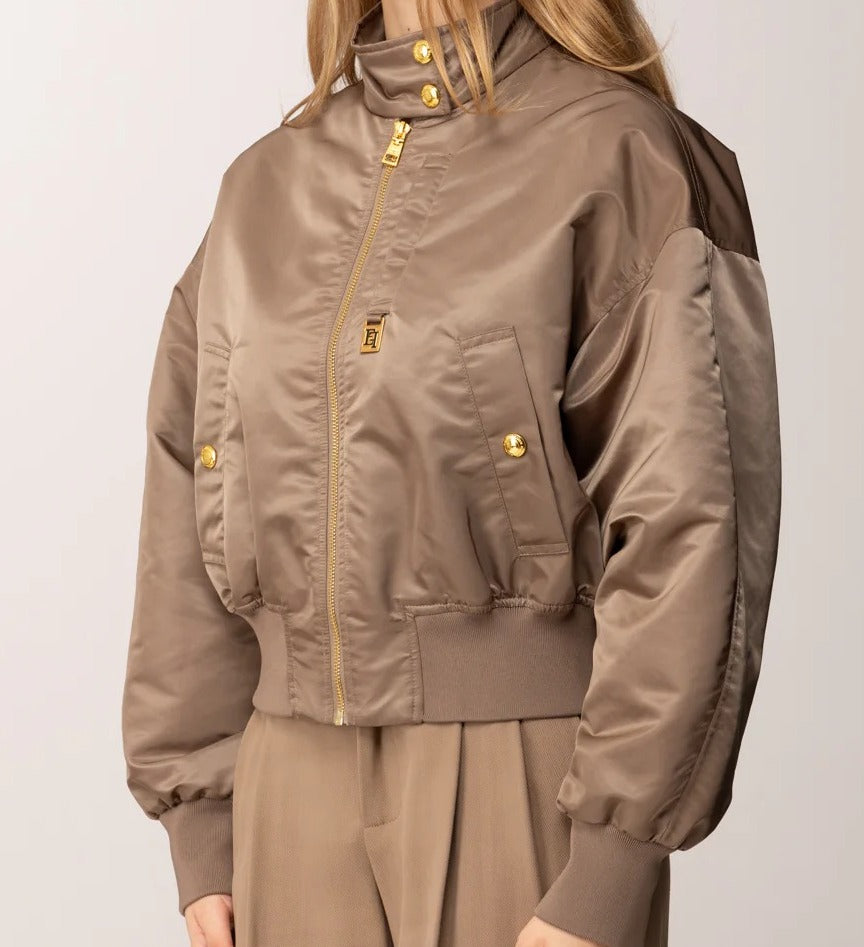 ELISABETTA FRANCHI Giubbotto Bomber Nylon-Argilla