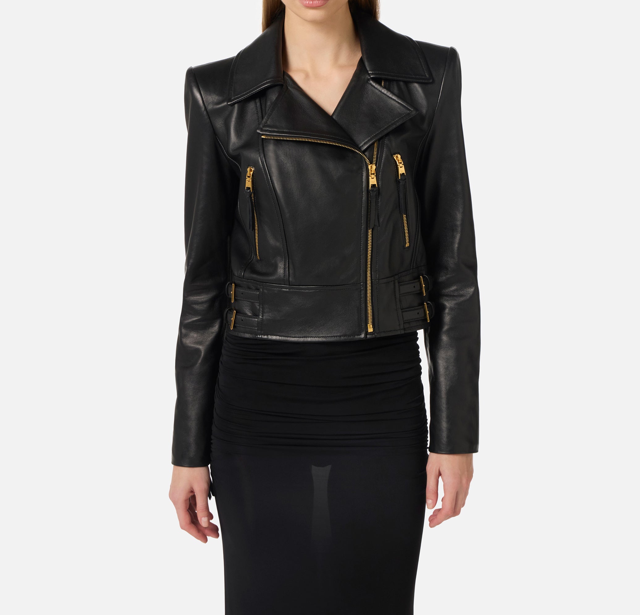 ELISABETTA FRANCHI Giacca Biker Pelle-Nero