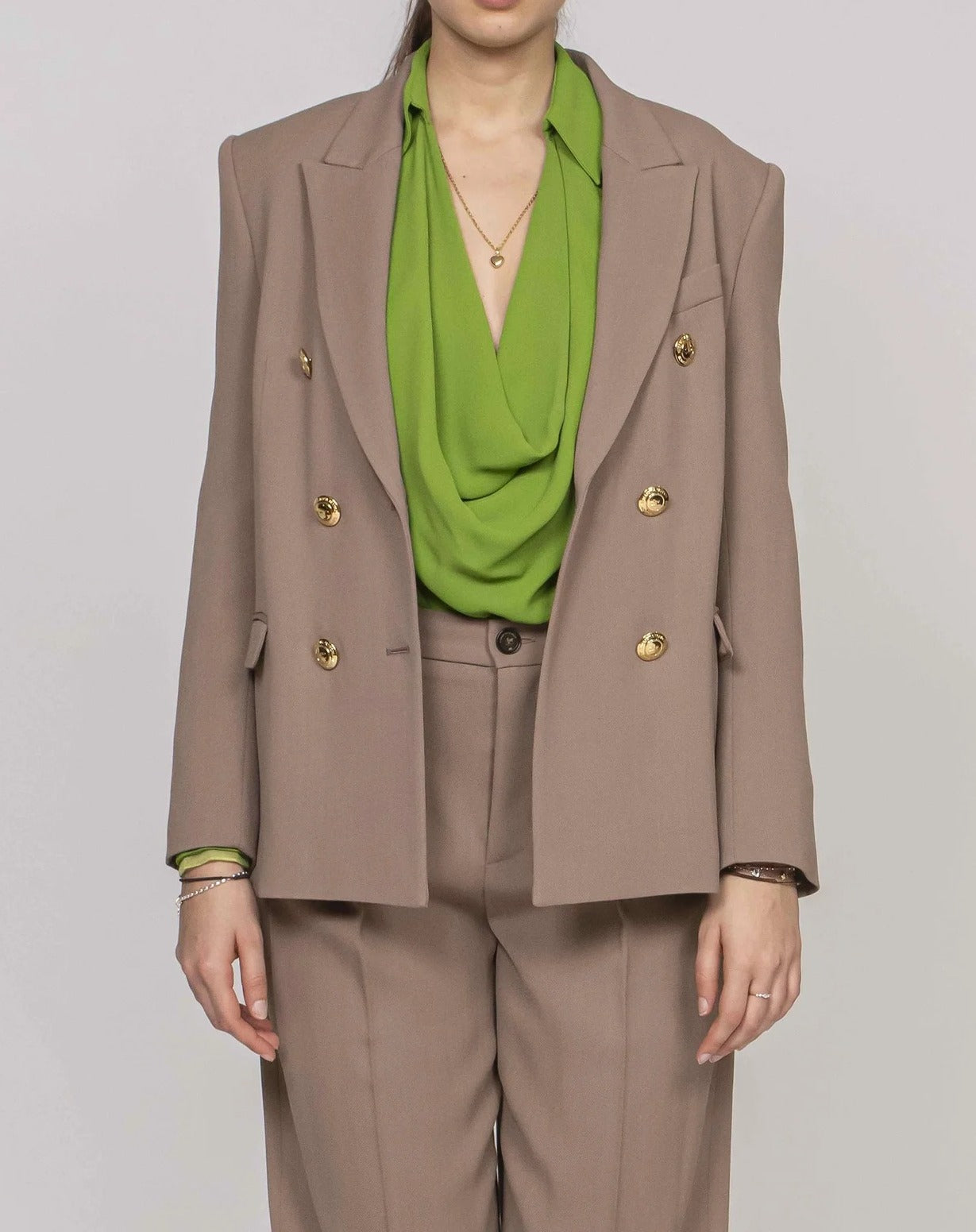 ELISABETTA FRANCHI Giacca Doppiopetto Gabardina-Argilla